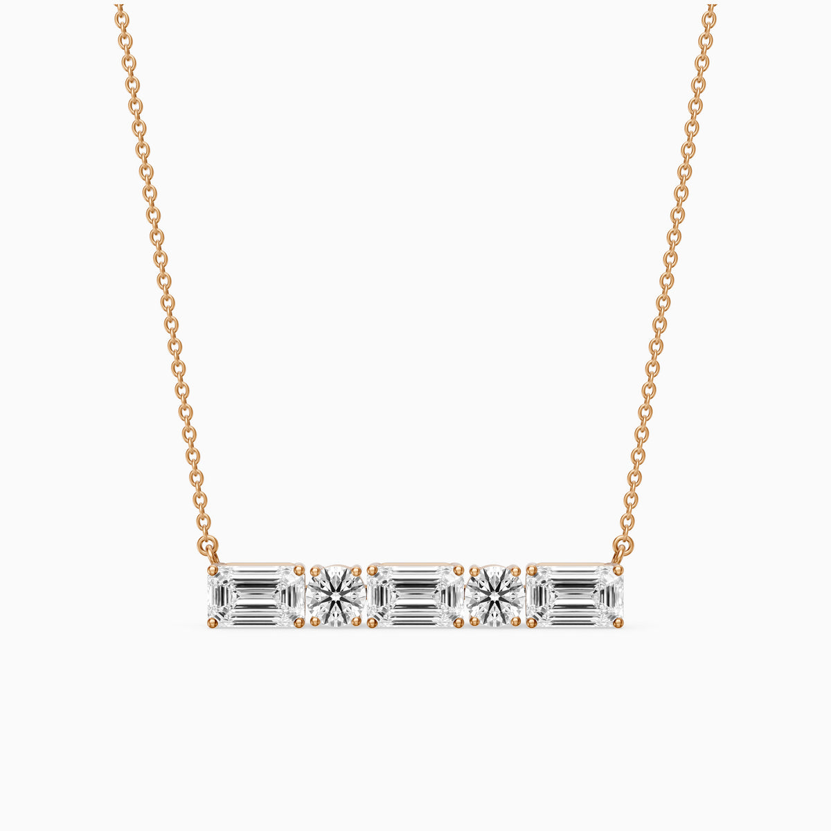Gabriela Emerald and Round Lab Grown Diamond Bar Necklace