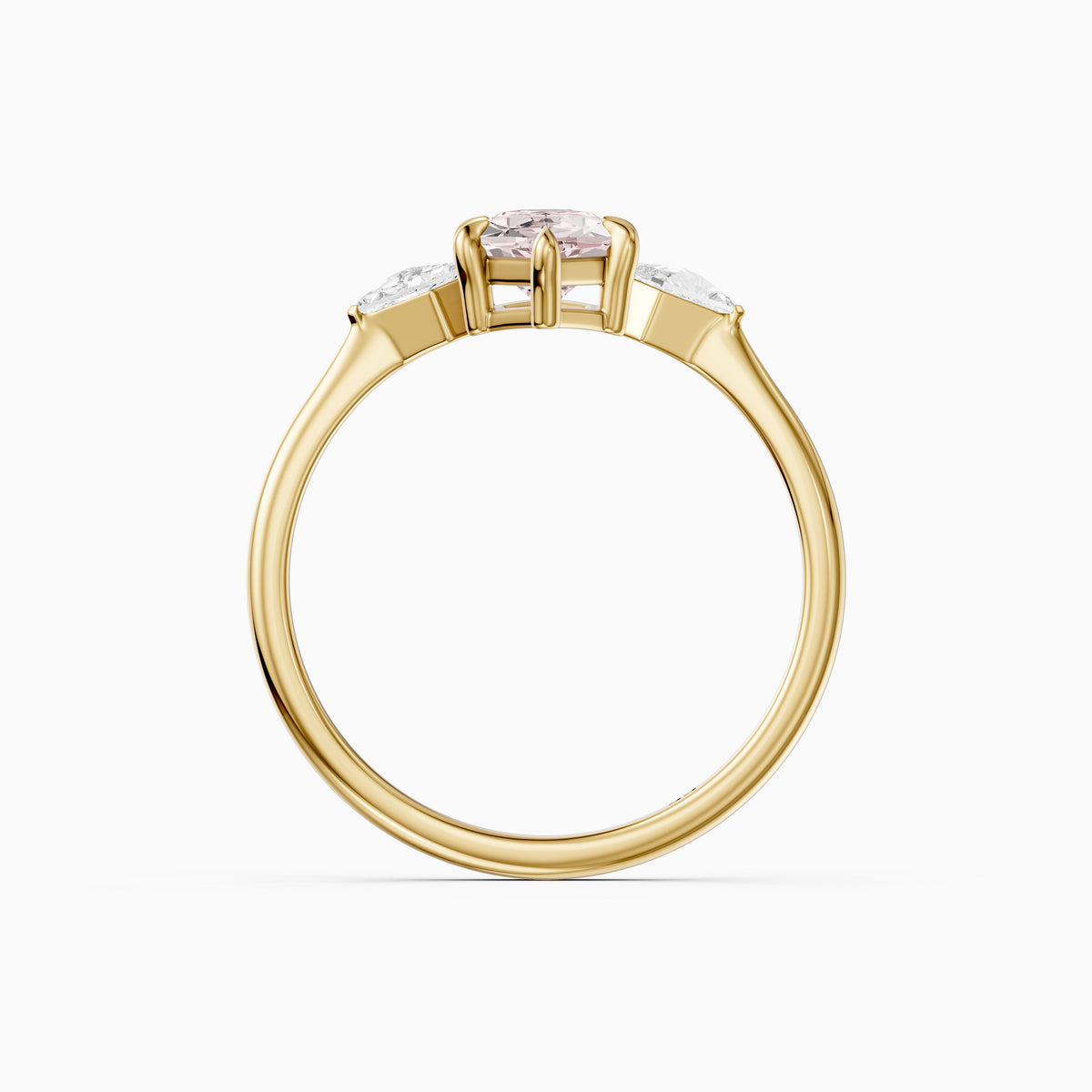Greerly Dutch Marquise Pink Lab Grown Diamond Three Stone Ring with Kite Diamonds