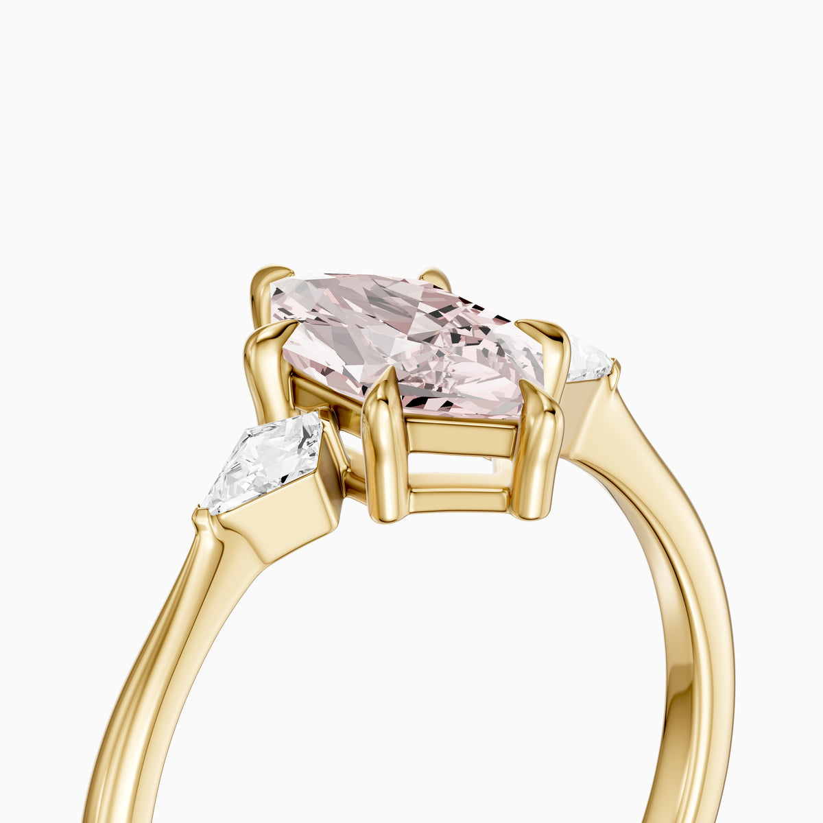 Greerly Dutch Marquise Pink Lab Grown Diamond Three Stone Ring with Kite Diamonds