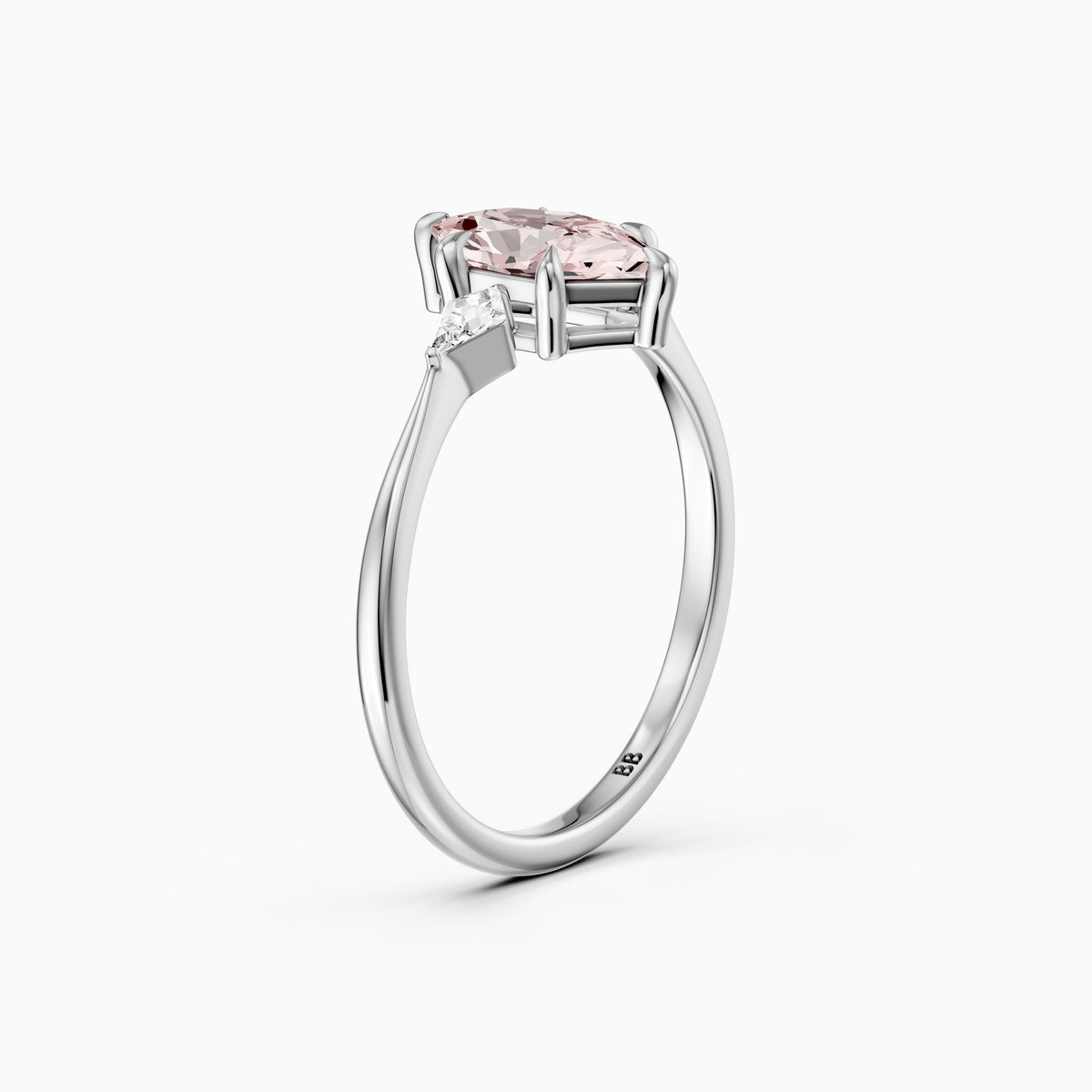 Greerly Dutch Marquise Pink Lab Grown Diamond Three Stone Ring with Kite Diamonds