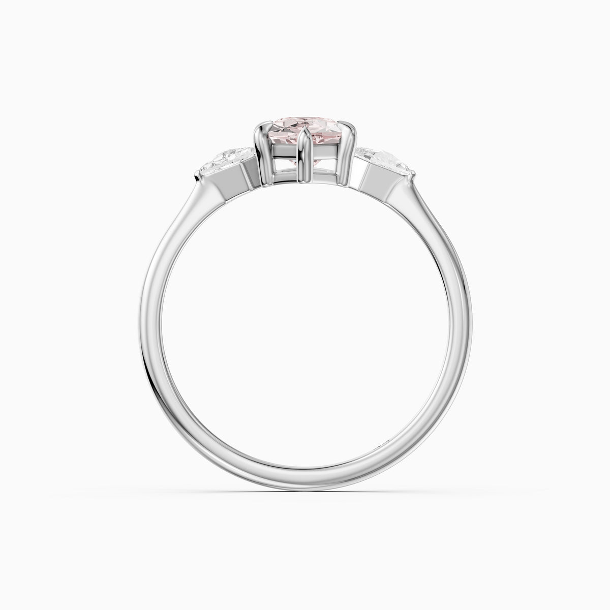 Greerly Dutch Marquise Pink Lab Grown Diamond Three Stone Ring with Kite Diamonds