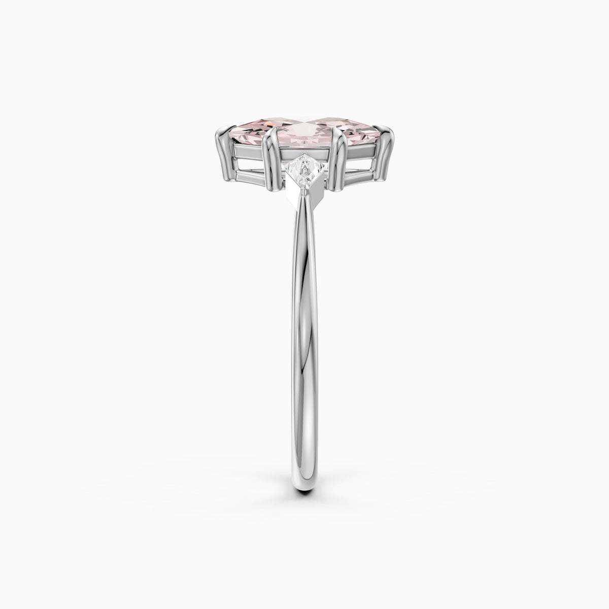 Greerly Dutch Marquise Pink Lab Grown Diamond Three Stone Ring with Kite Diamonds