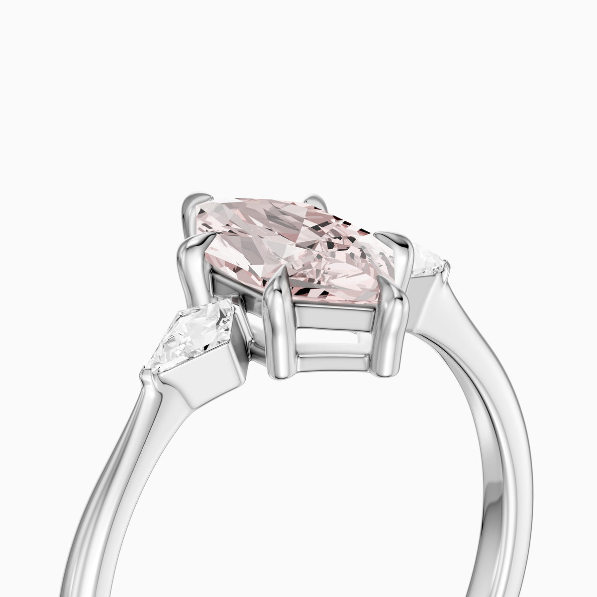 Greerly Dutch Marquise Pink Lab Grown Diamond Three Stone Ring with Kite Diamonds