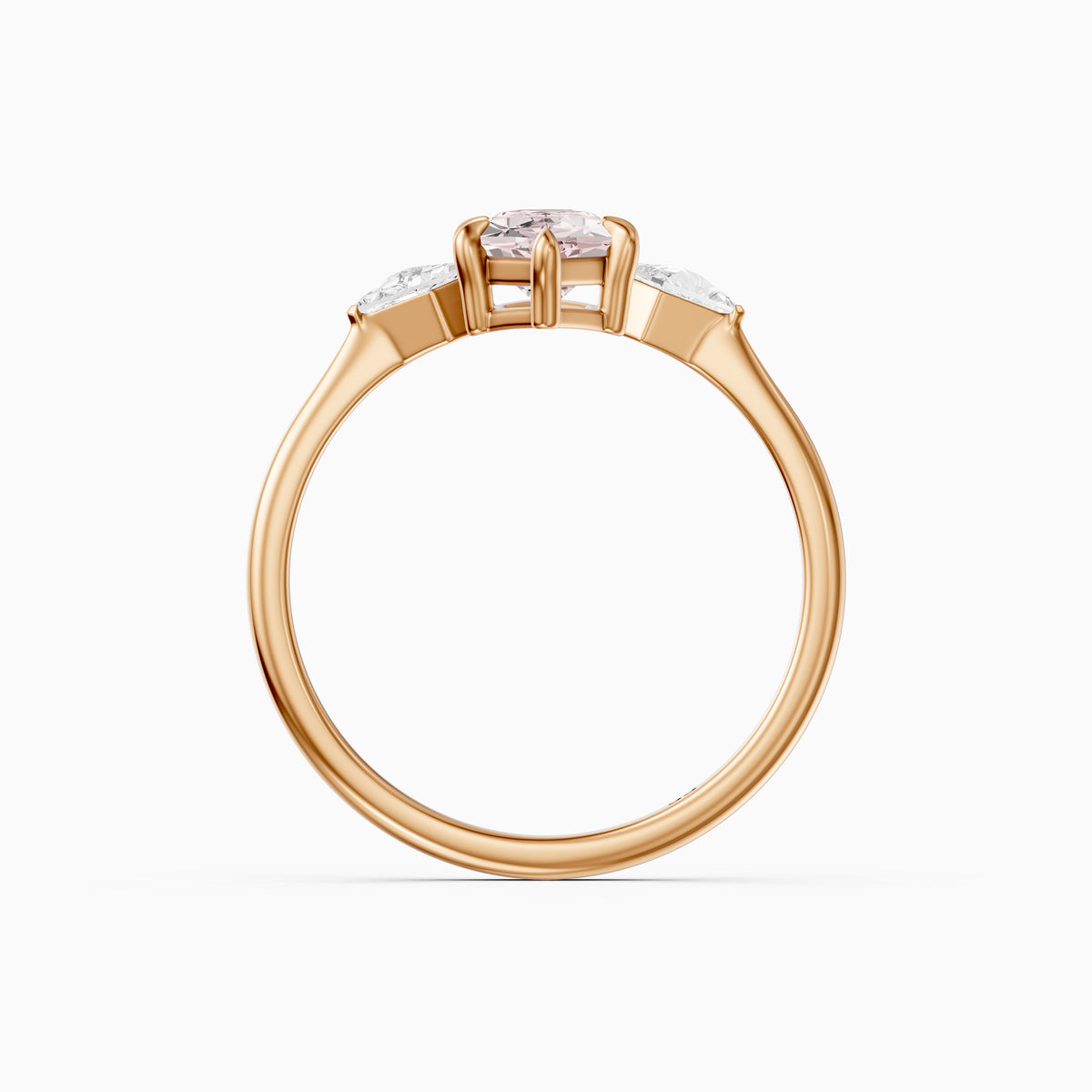 Greerly Dutch Marquise Pink Lab Grown Diamond Three Stone Ring with Kite Diamonds