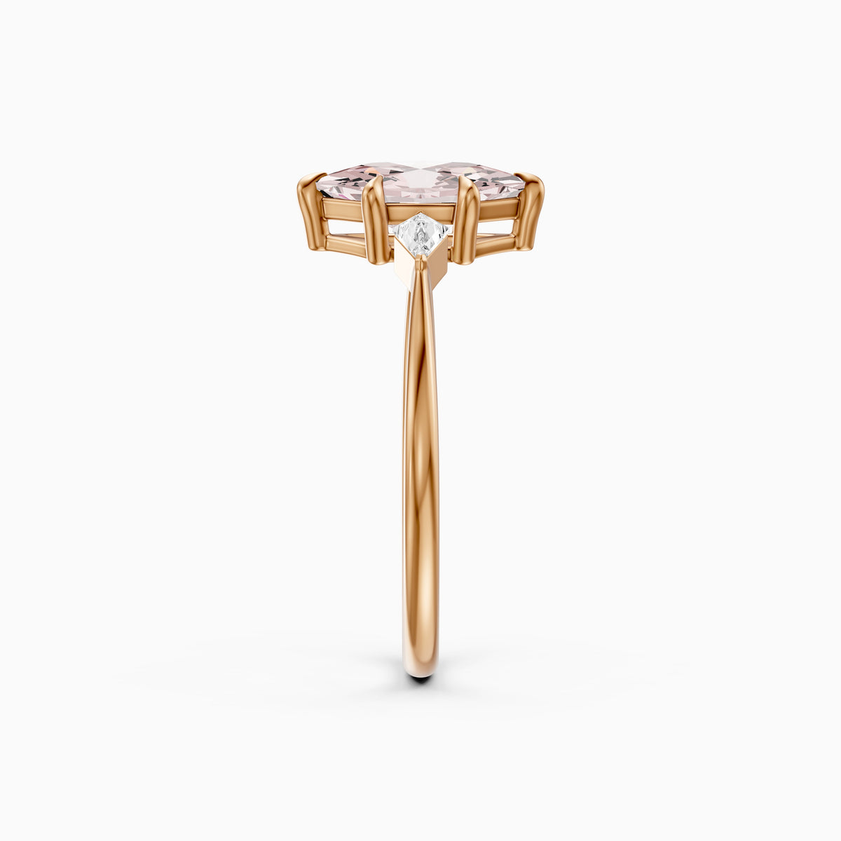 Greerly Dutch Marquise Pink Lab Grown Diamond Three Stone Ring with Kite Diamonds