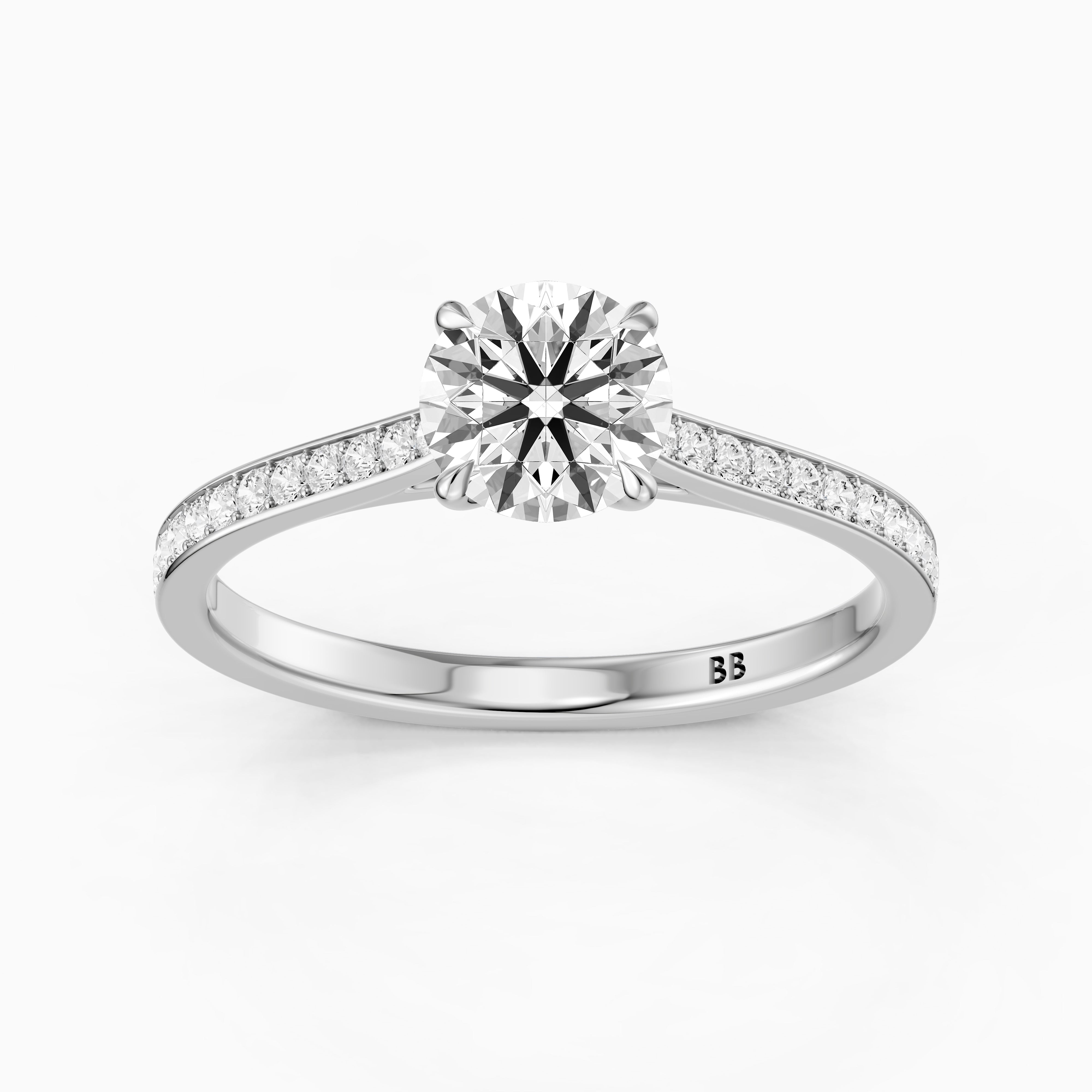 Jolene 4 Prong Round Cut Side Stone Channel Set Moissanite Diamond Ring