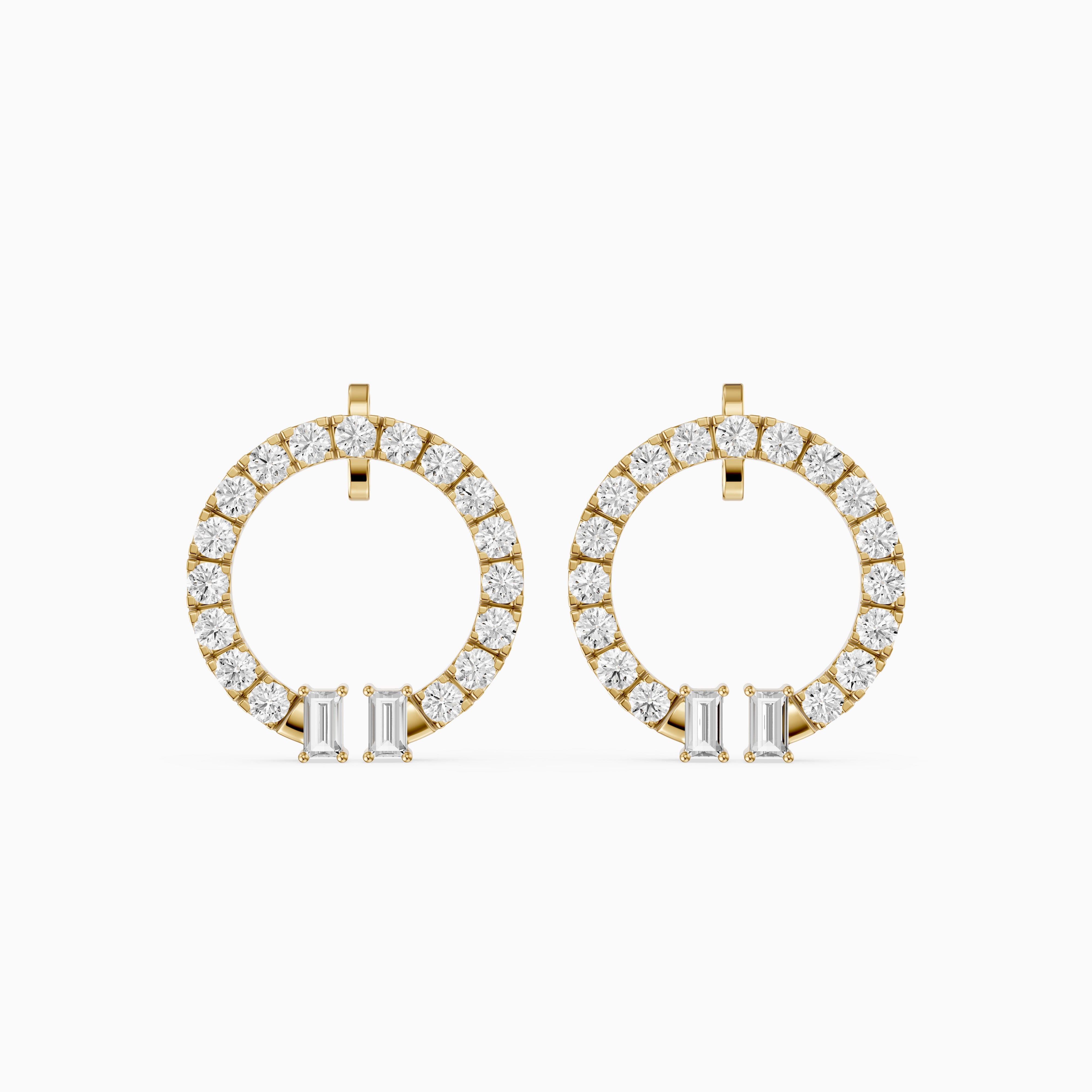 Garnet Baguette and Round Lab Grown Diamond Circle Earrings