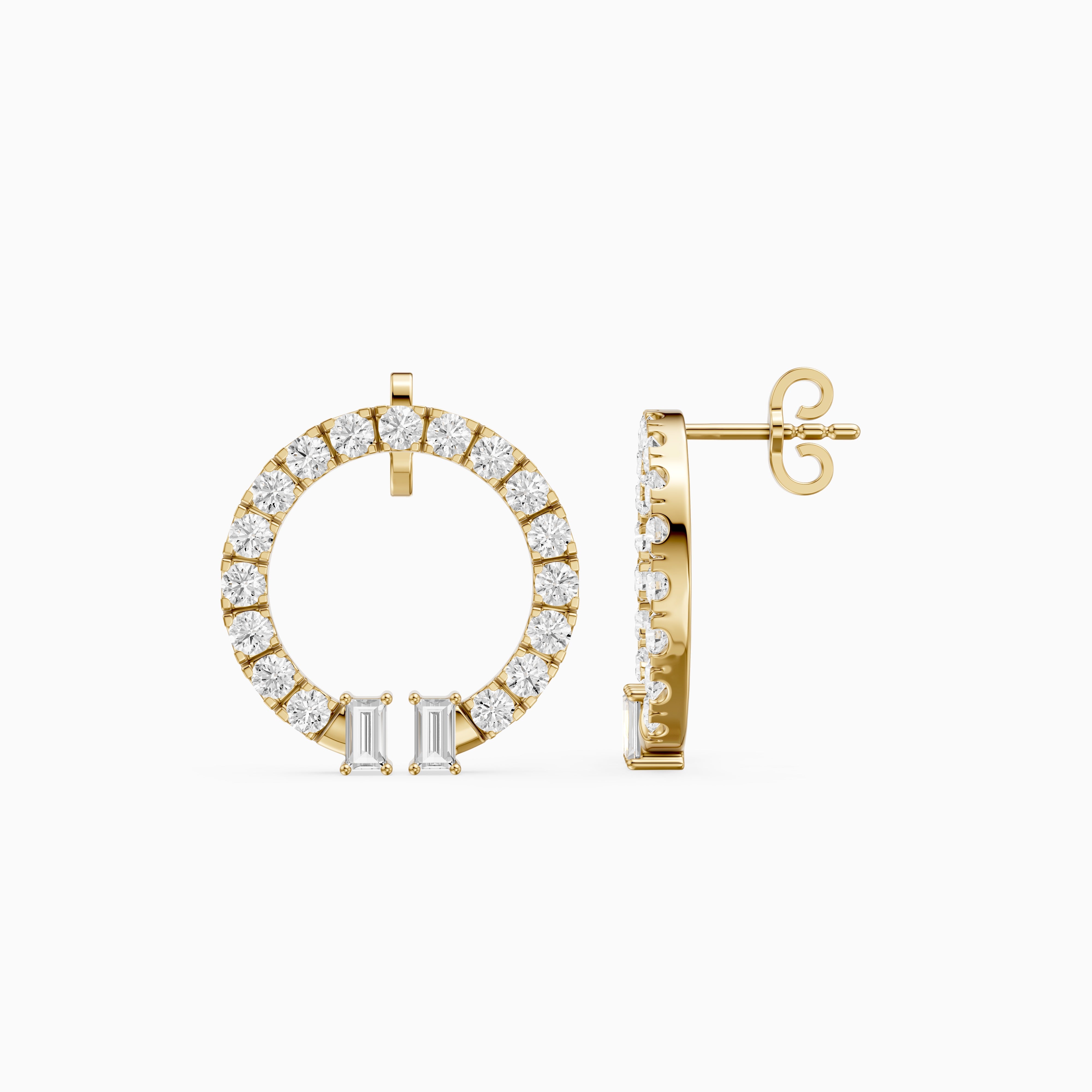 Garnet Baguette and Round Lab Grown Diamond Circle Earrings