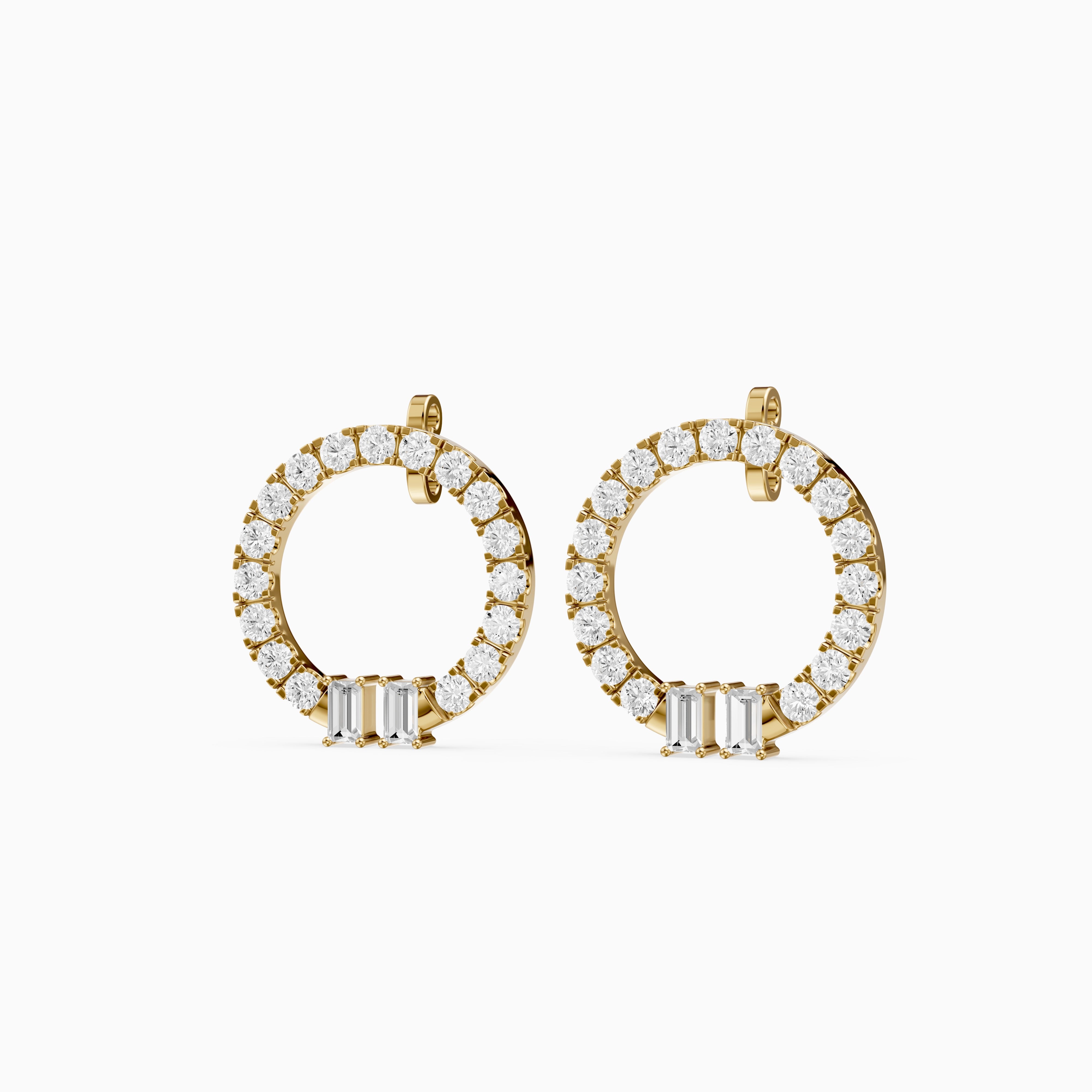 Garnet Baguette and Round Lab Grown Diamond Circle Earrings
