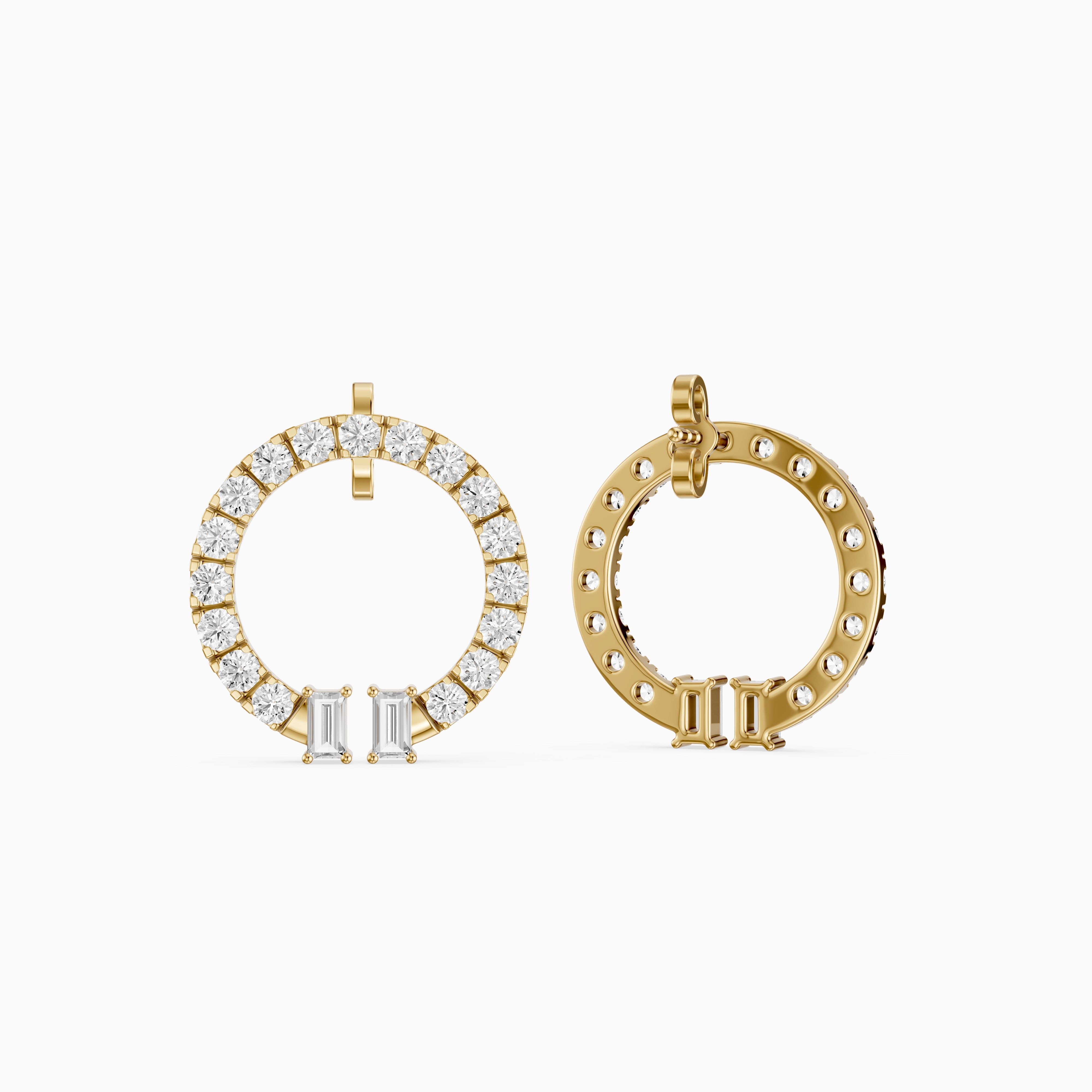 Garnet Baguette and Round Lab Grown Diamond Circle Earrings