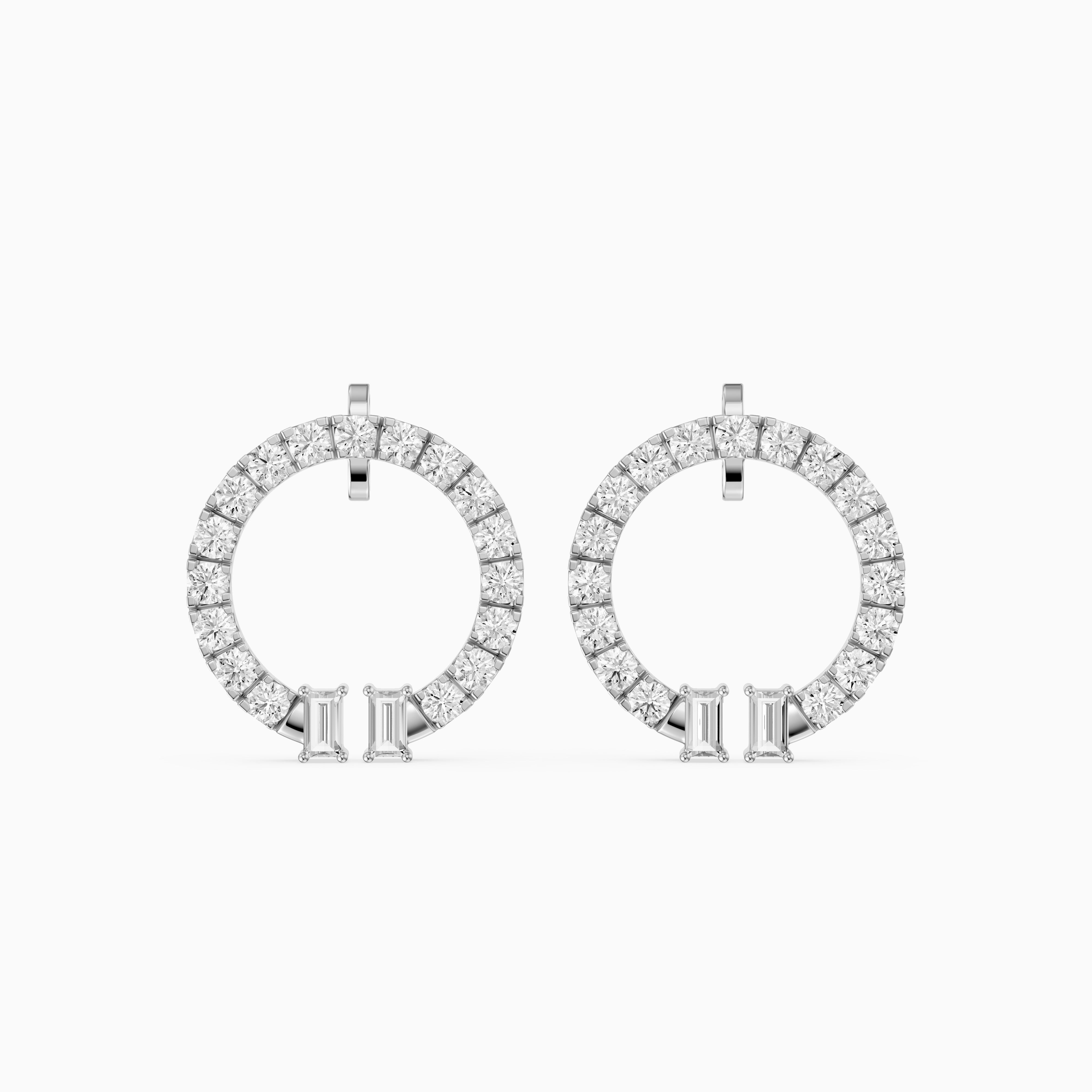Garnet Baguette and Round Lab Grown Diamond Circle Earrings