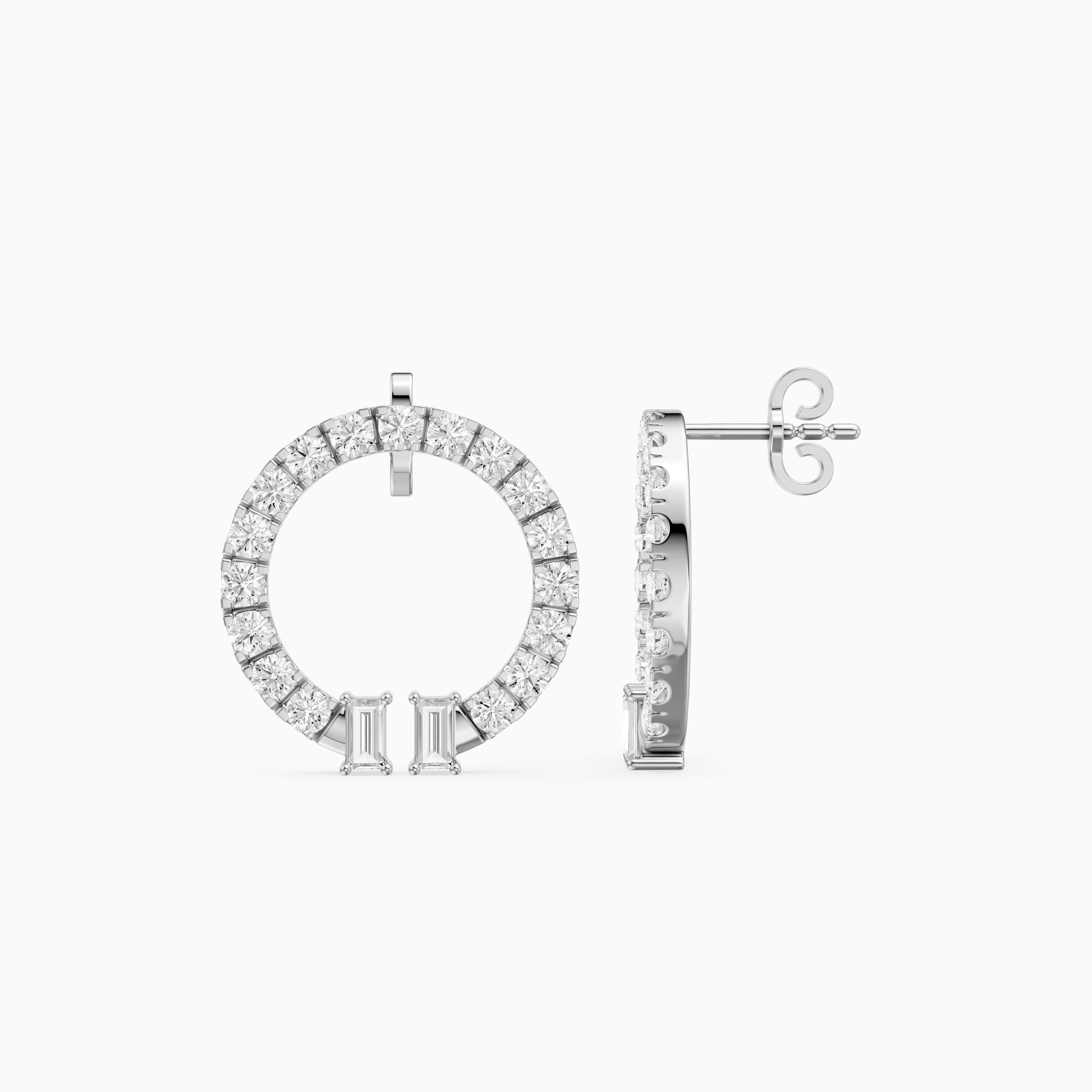 Garnet Baguette and Round Lab Grown Diamond Circle Earrings