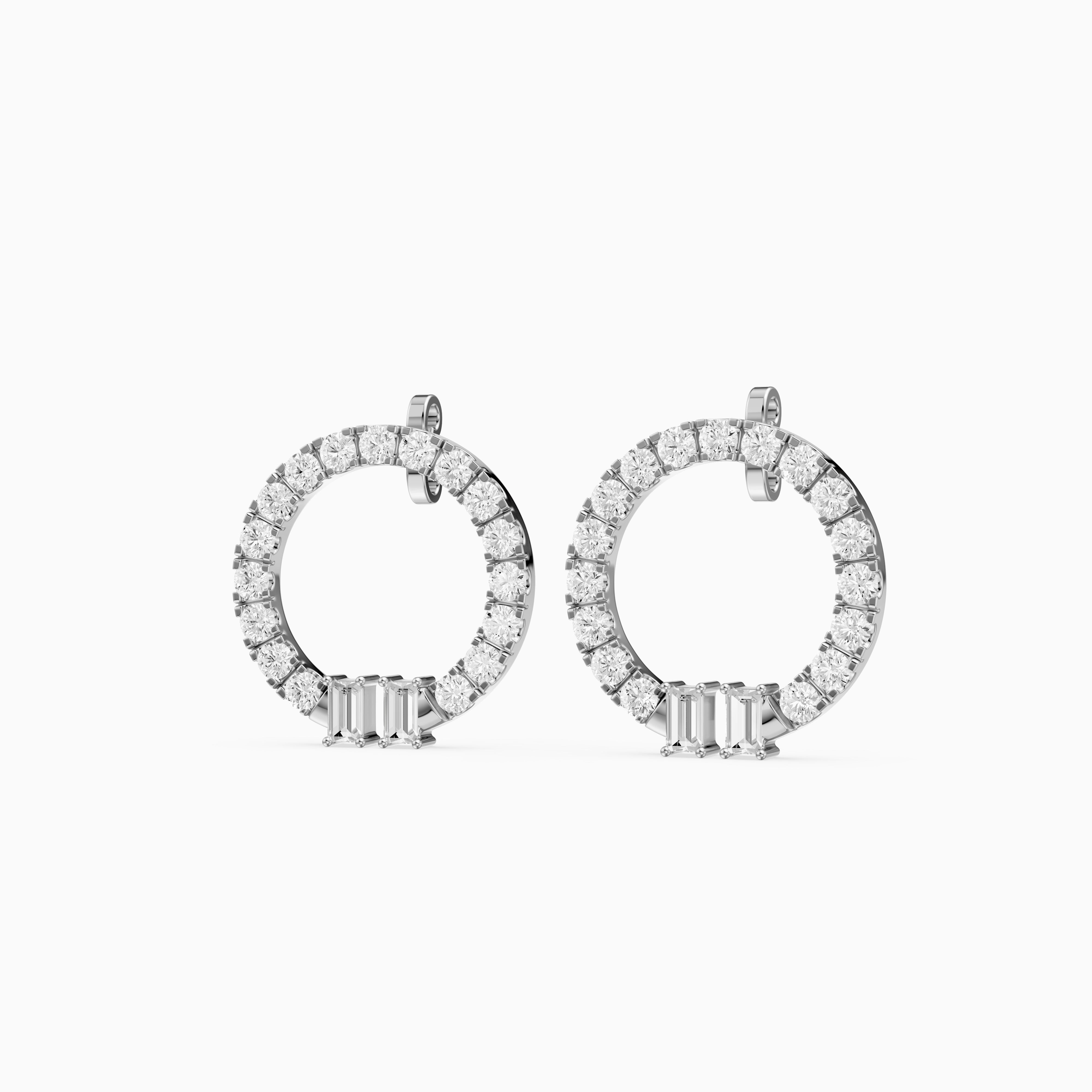 Garnet Baguette and Round Lab Grown Diamond Circle Earrings