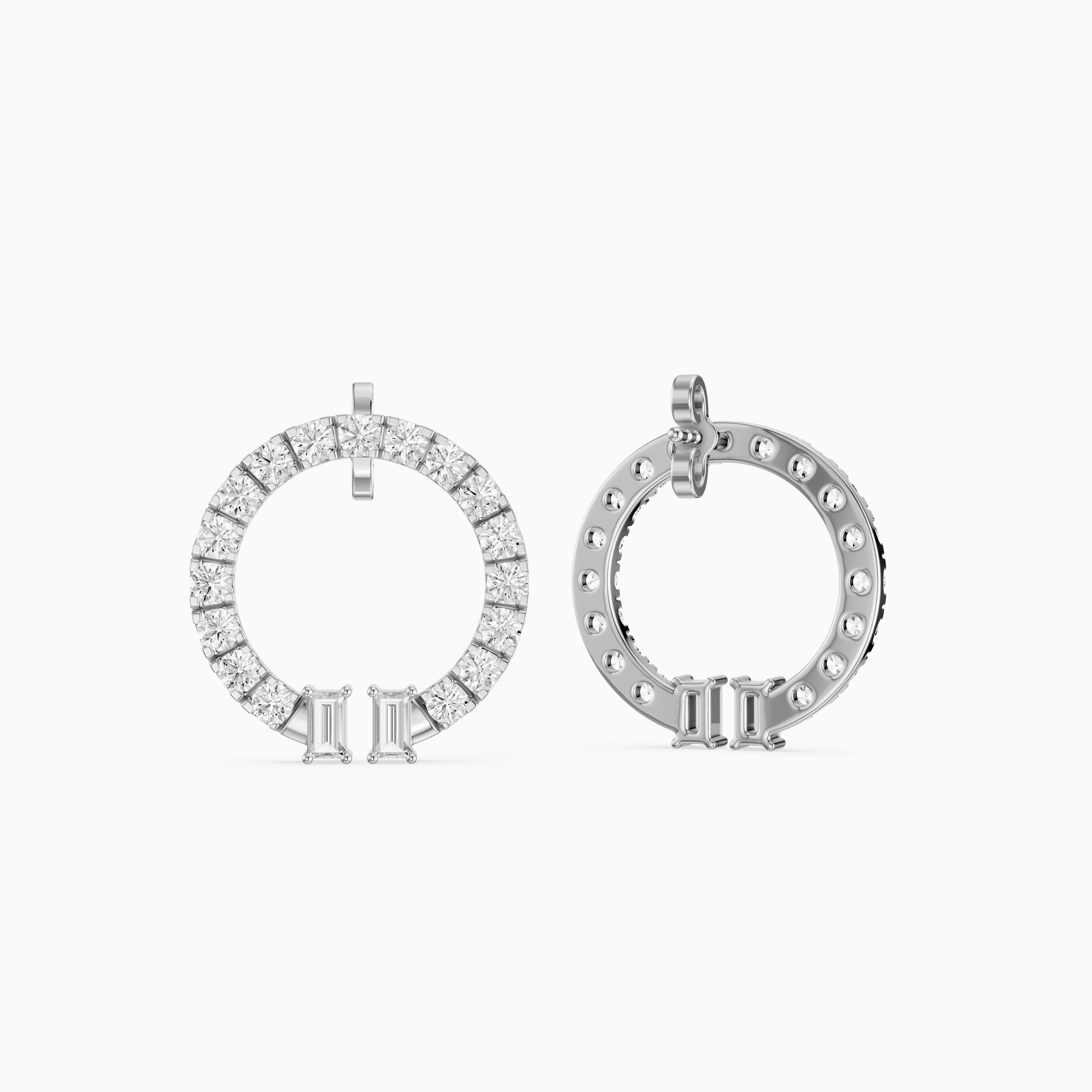 Garnet Baguette and Round Lab Grown Diamond Circle Earrings