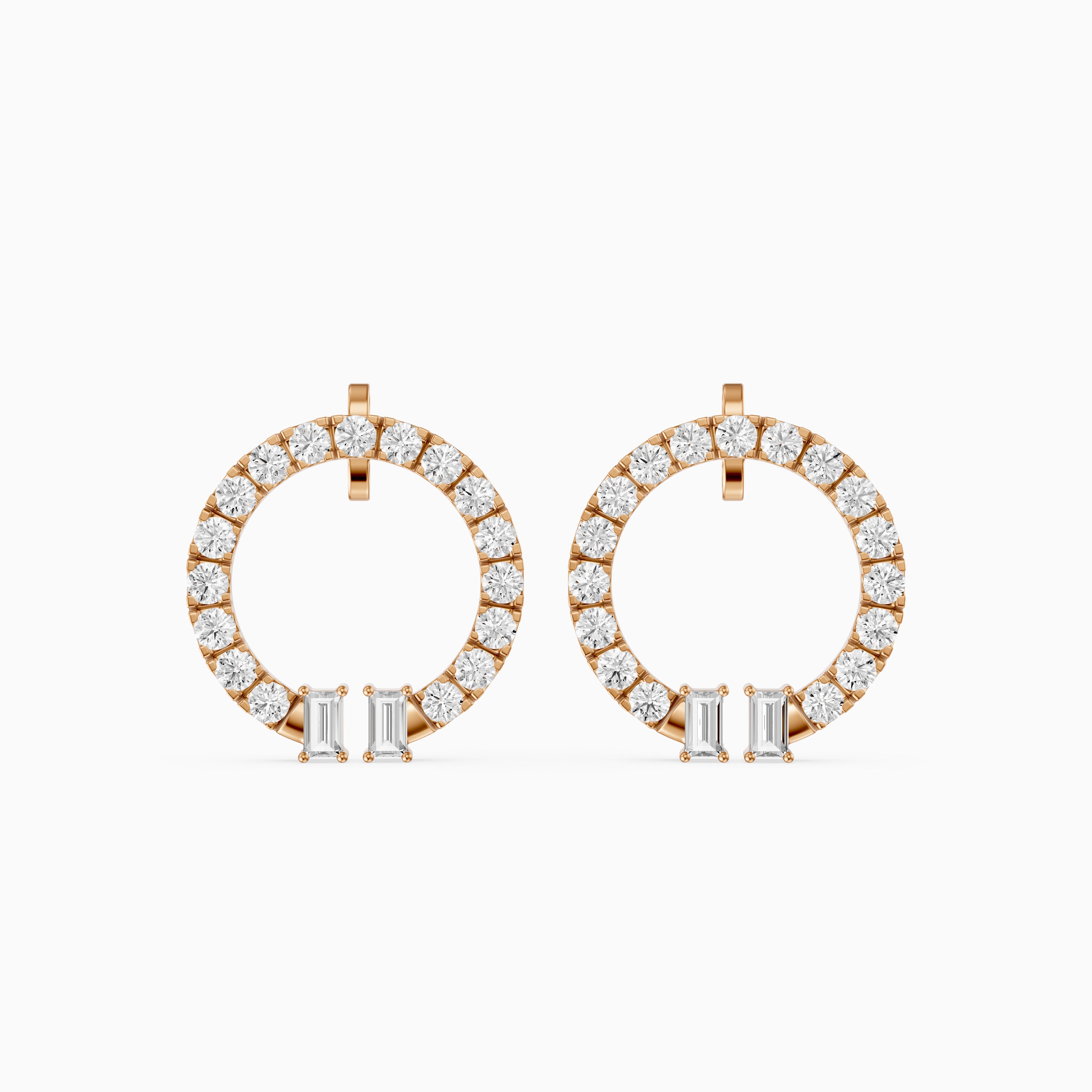 Garnet Baguette and Round Lab Grown Diamond Circle Earrings
