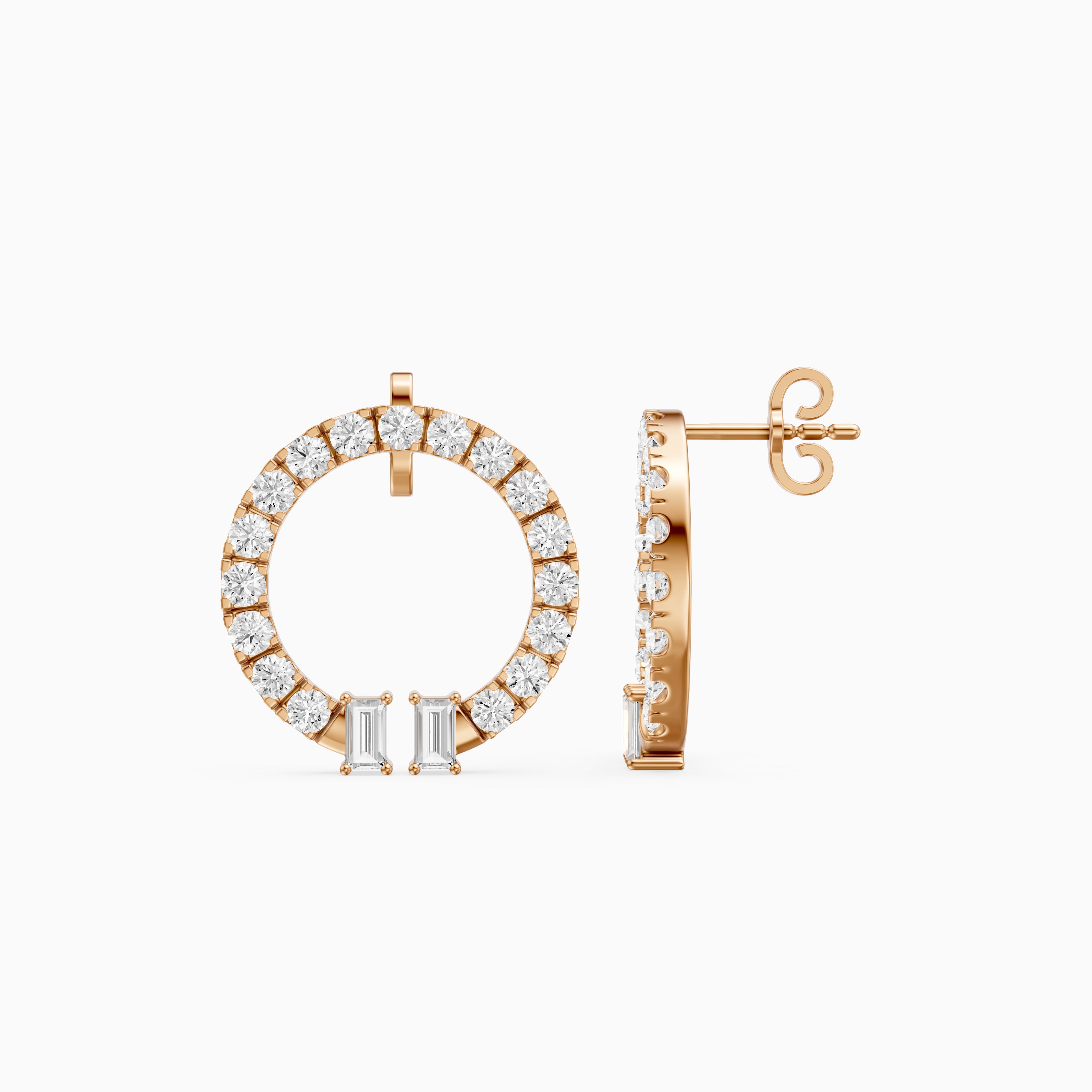 Garnet Baguette and Round Lab Grown Diamond Circle Earrings