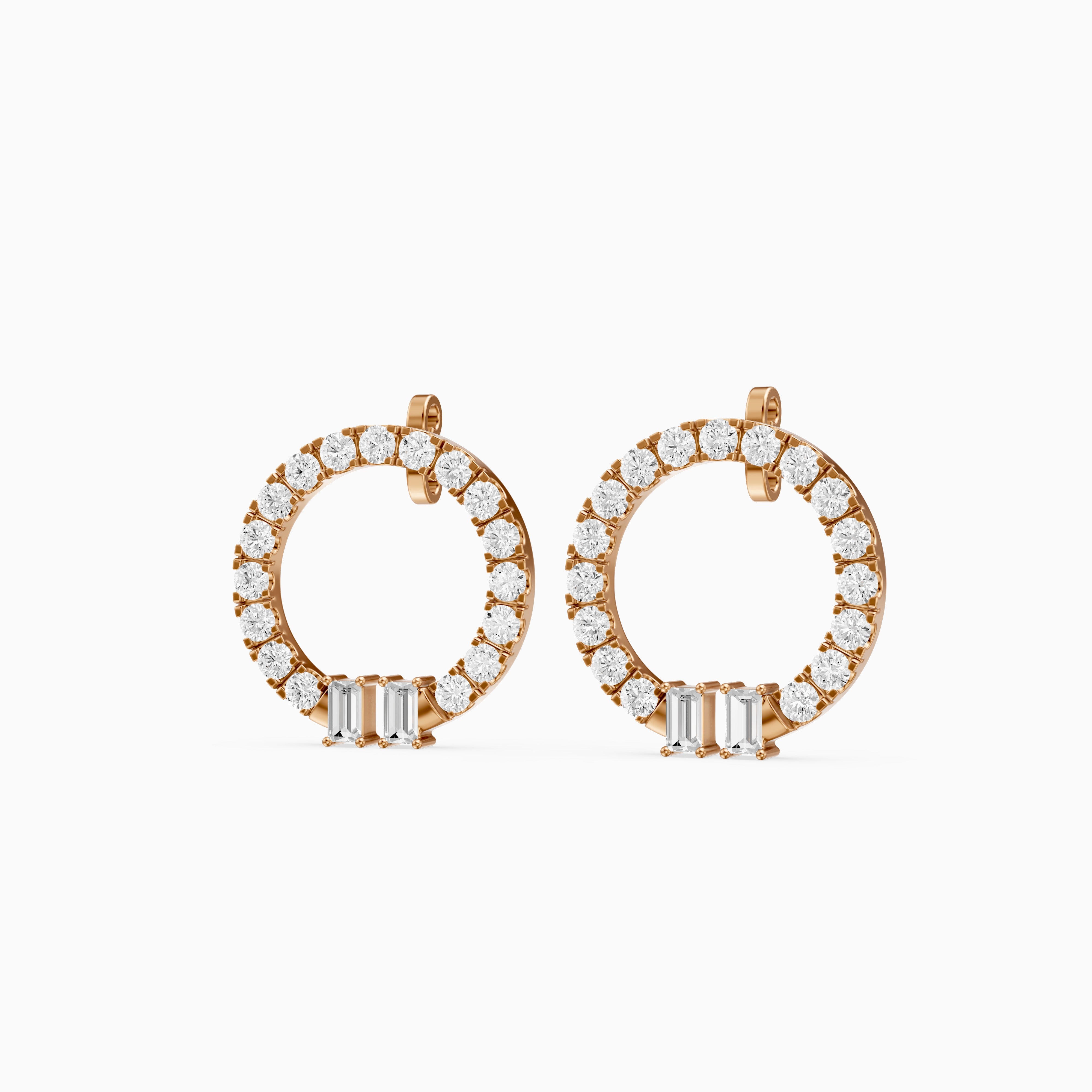 Garnet Baguette and Round Lab Grown Diamond Circle Earrings