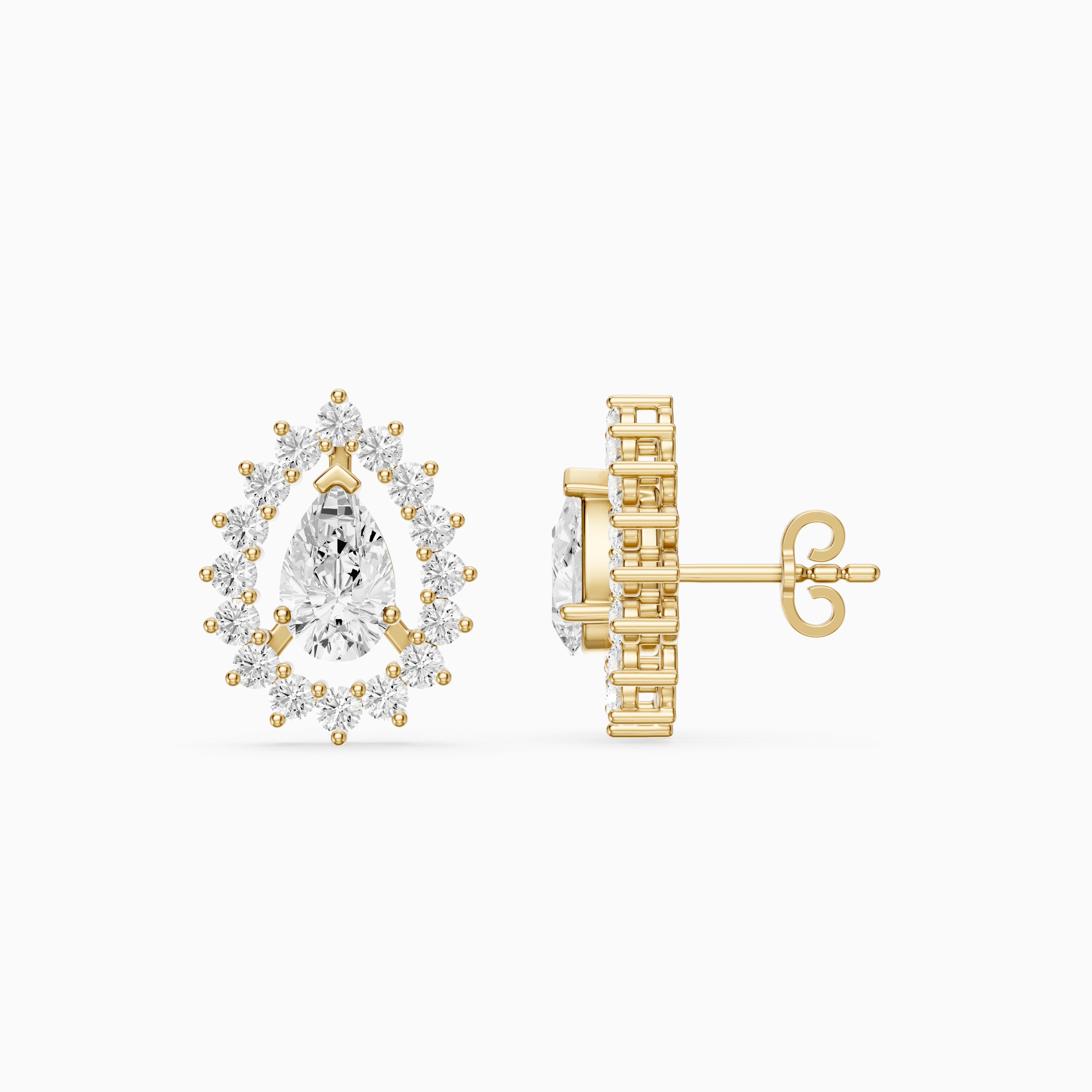 Zana Pear and Round Lab Grown Diamond Halo Stud Earrings