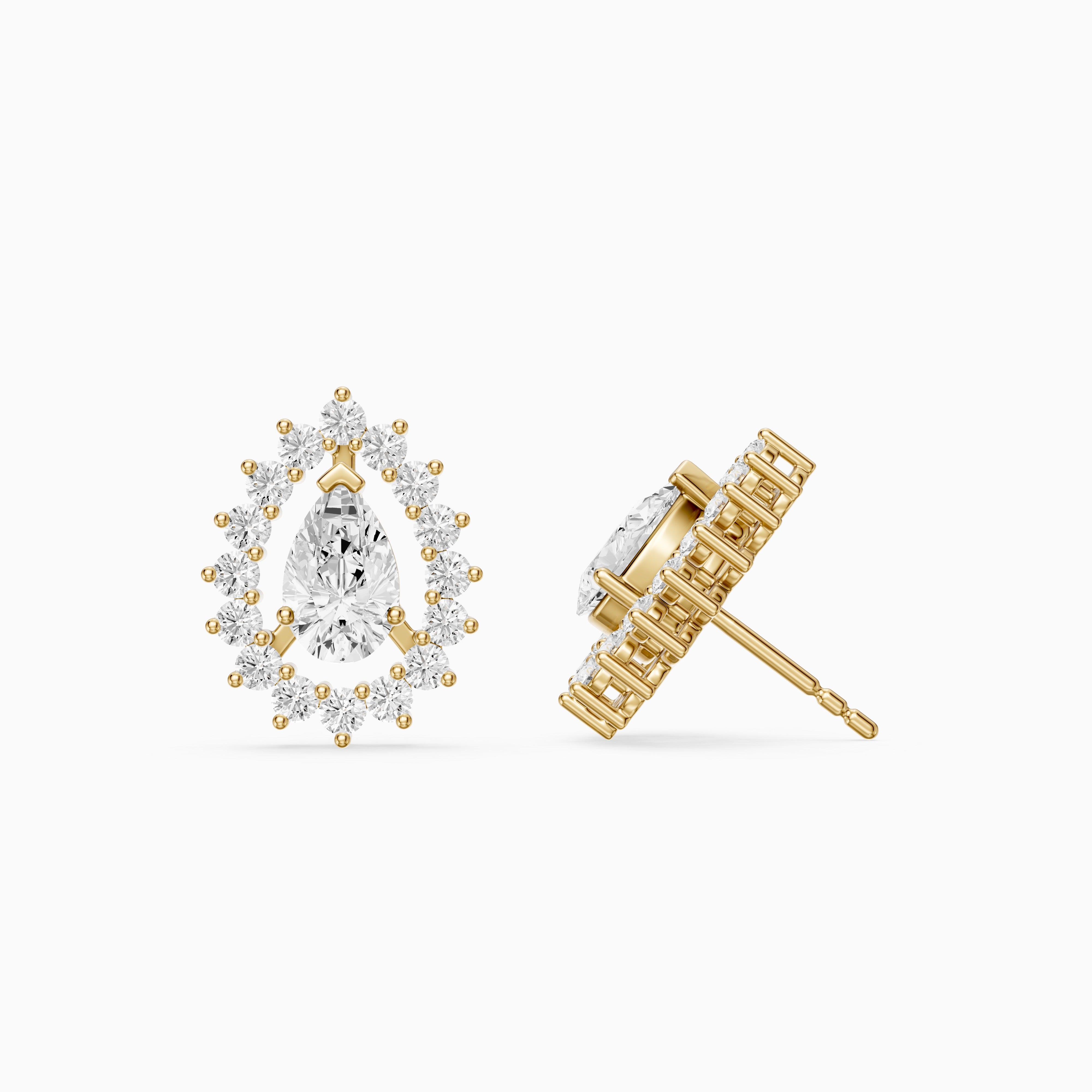 Zana Pear and Round Lab Grown Diamond Halo Stud Earrings
