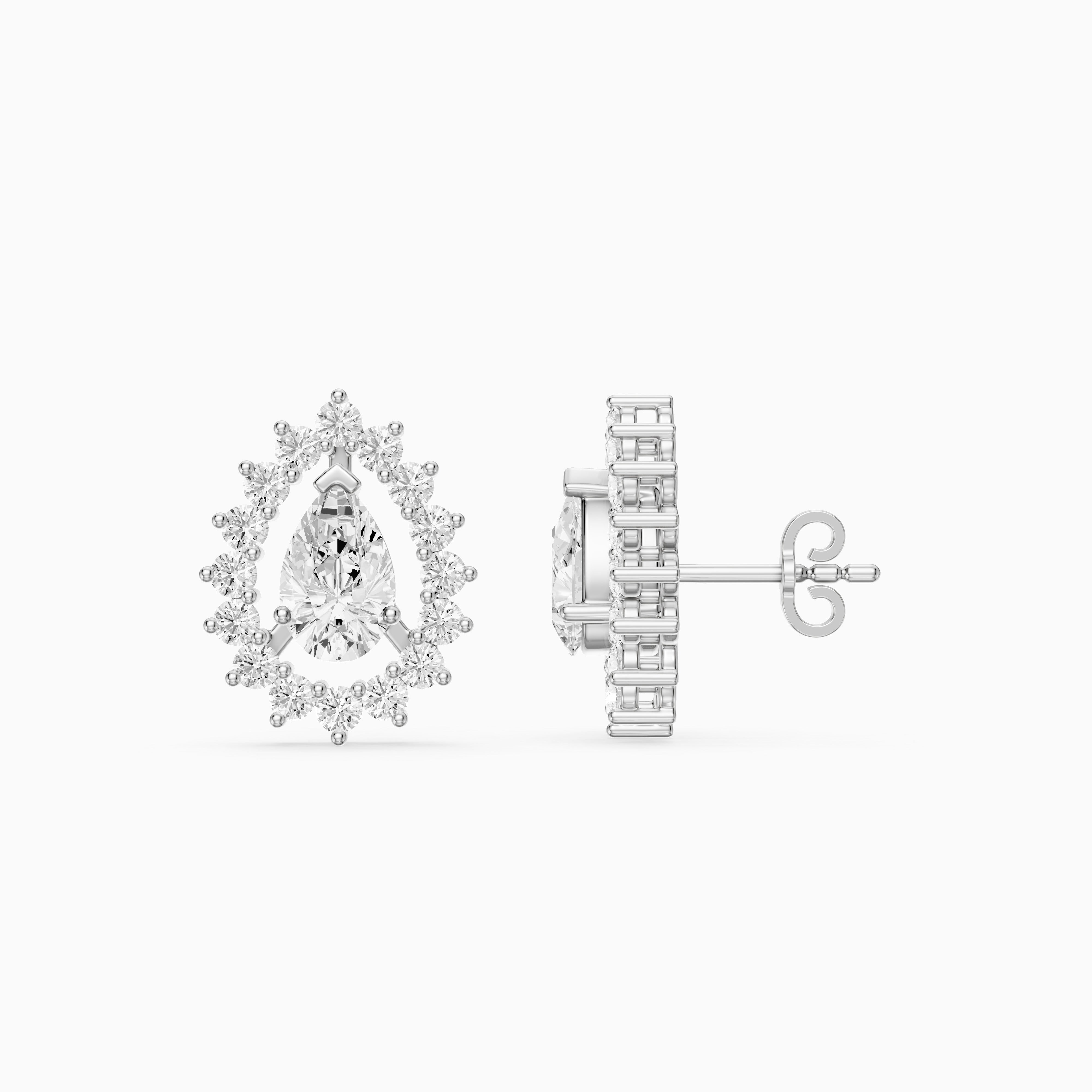 Zana Pear and Round Lab Grown Diamond Halo Stud Earrings