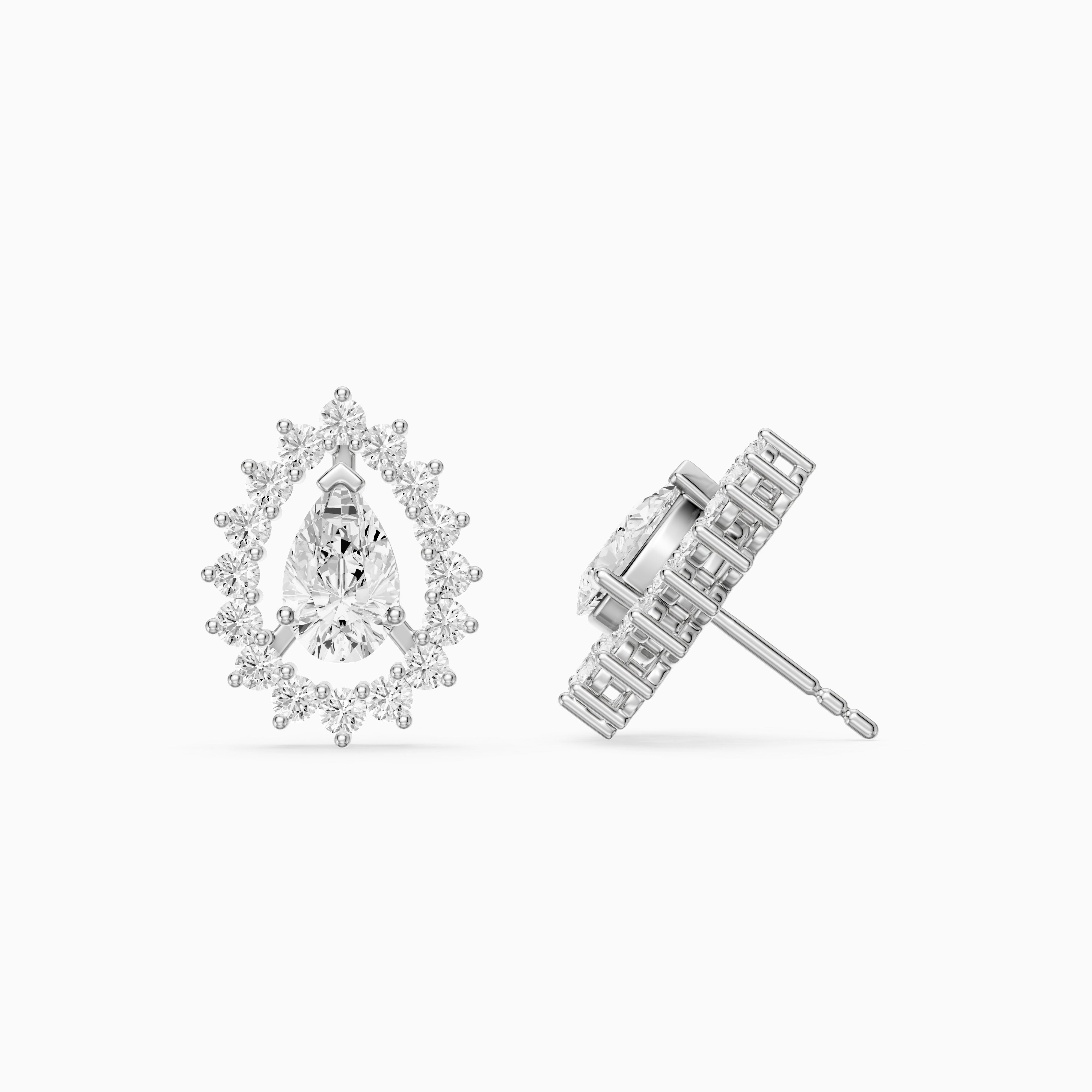 Zana Pear and Round Lab Grown Diamond Halo Stud Earrings