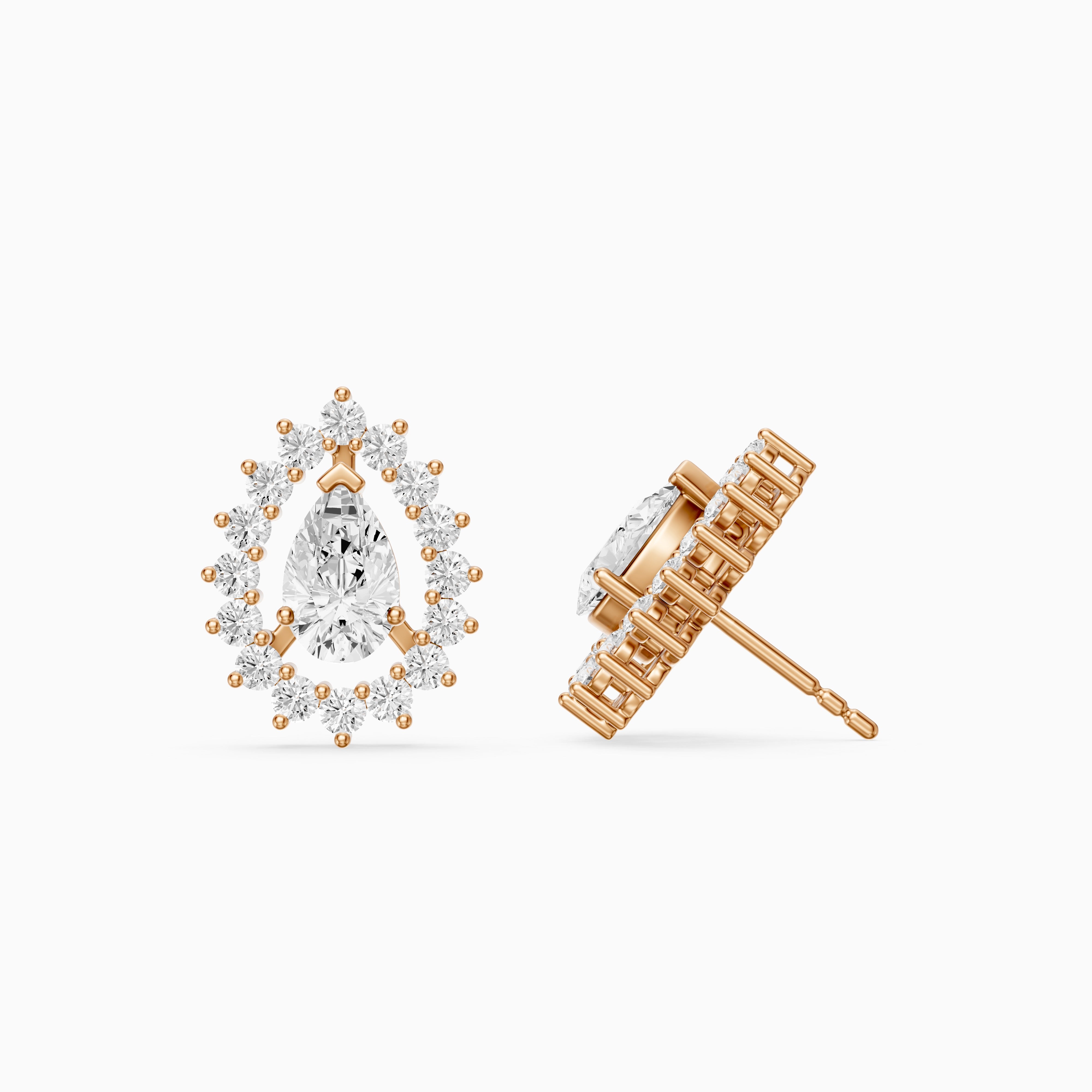 Zana Pear and Round Lab Grown Diamond Halo Stud Earrings