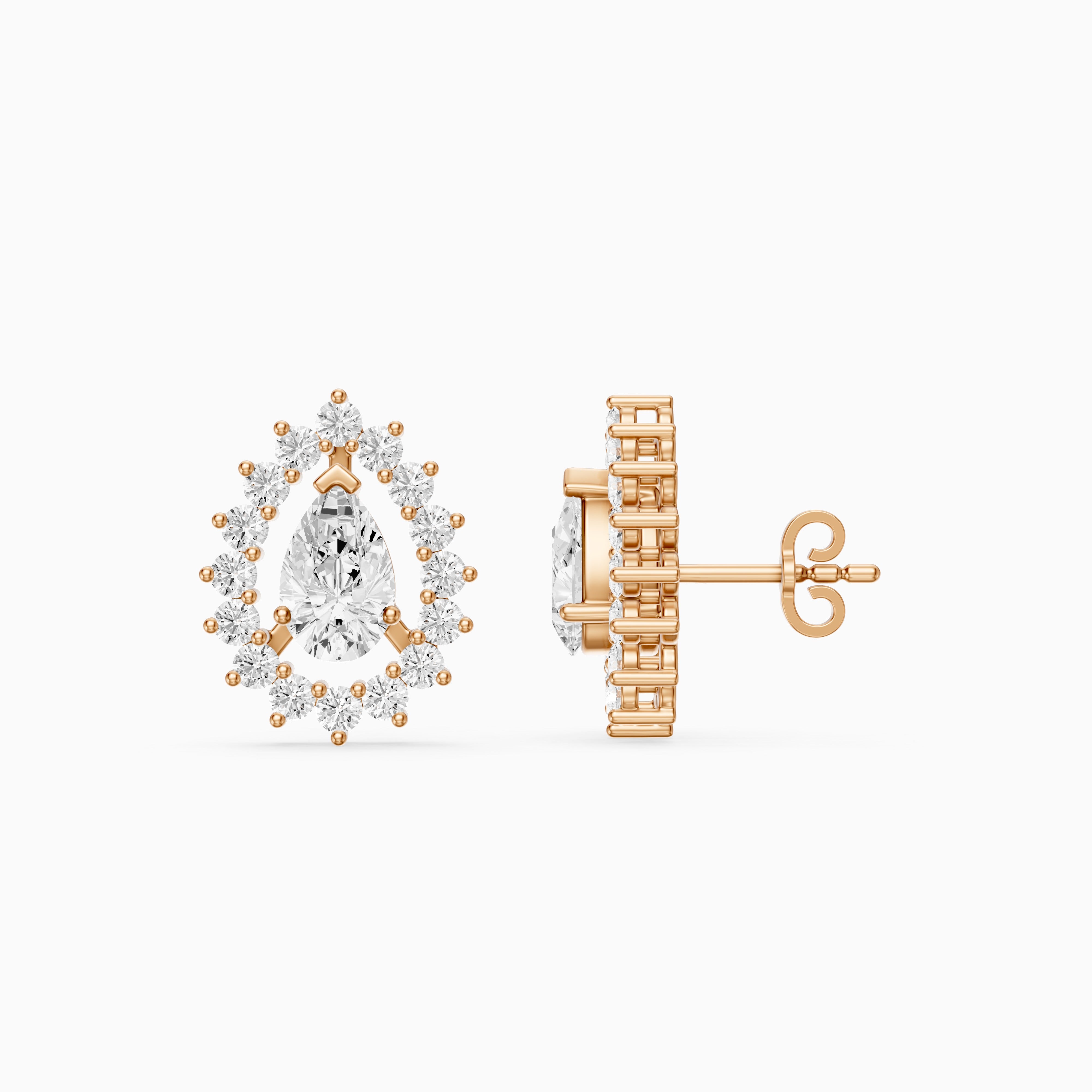 Zana Pear and Round Lab Grown Diamond Halo Stud Earrings