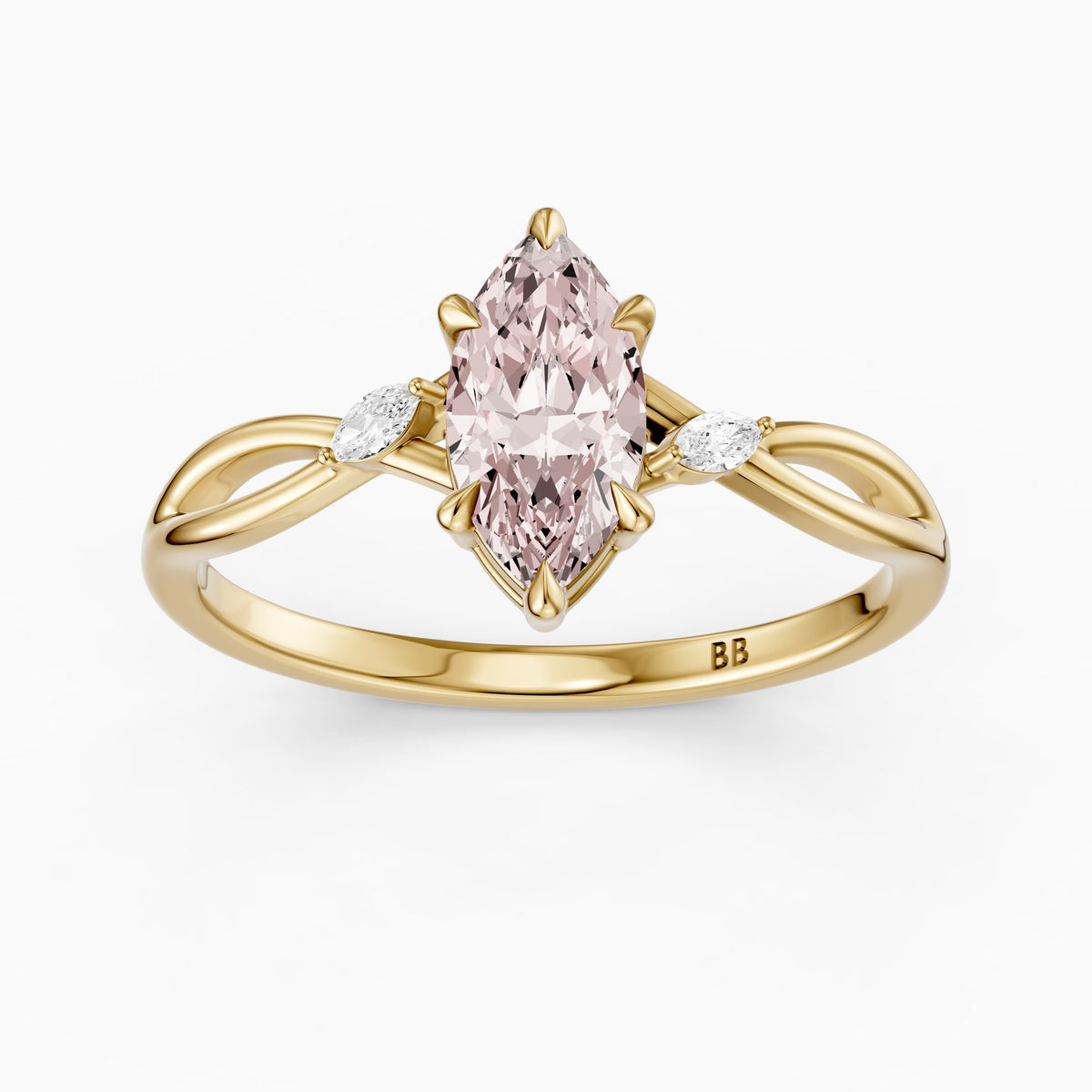 Saffron Marquise Pink Lab Grown Diamond Split Shank Engagement Ring