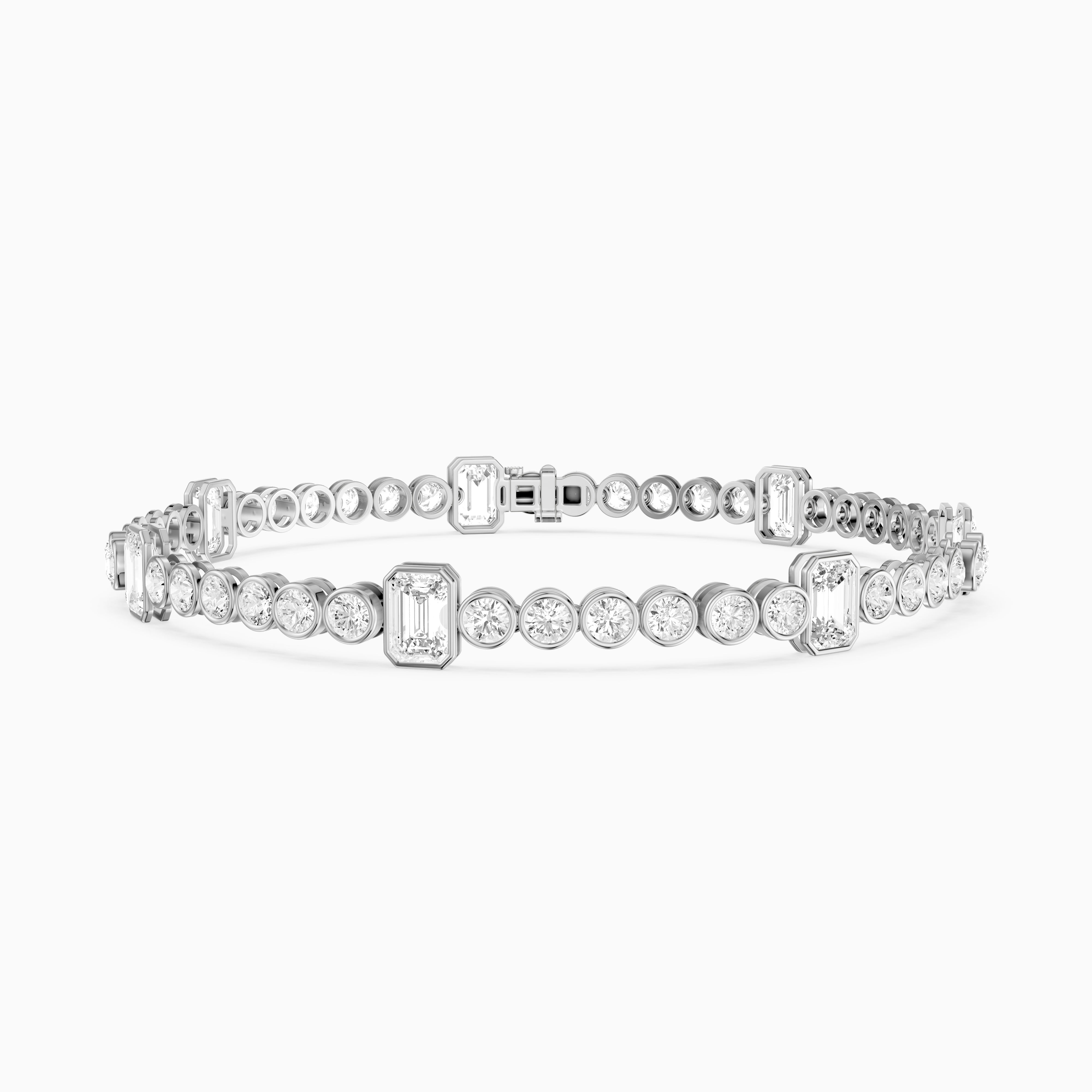 Daisy Emerald Cut and Round Lab Grown Diamond Station Tennis Bracelet