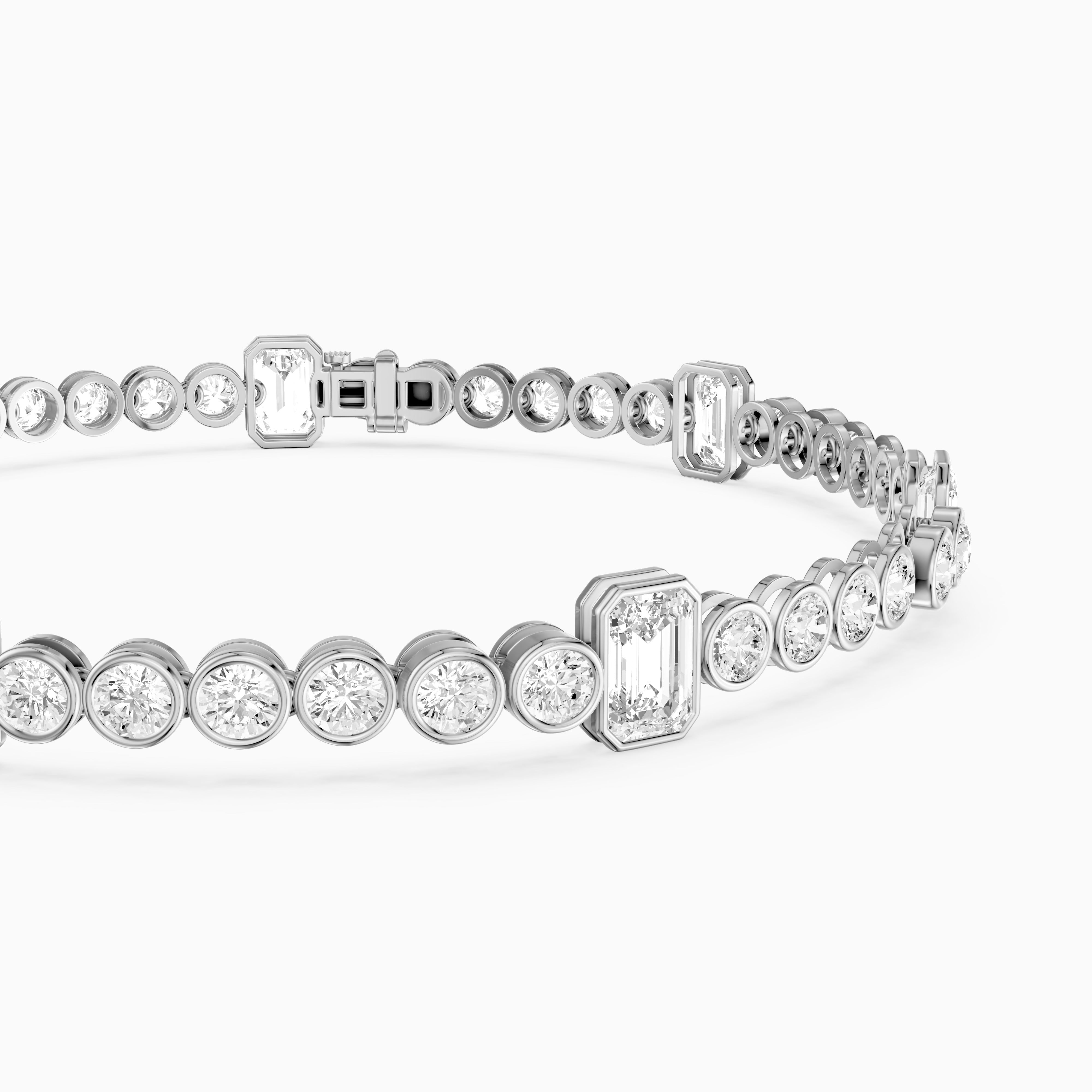 Daisy Emerald Cut and Round Lab Grown Diamond Station Tennis Bracelet