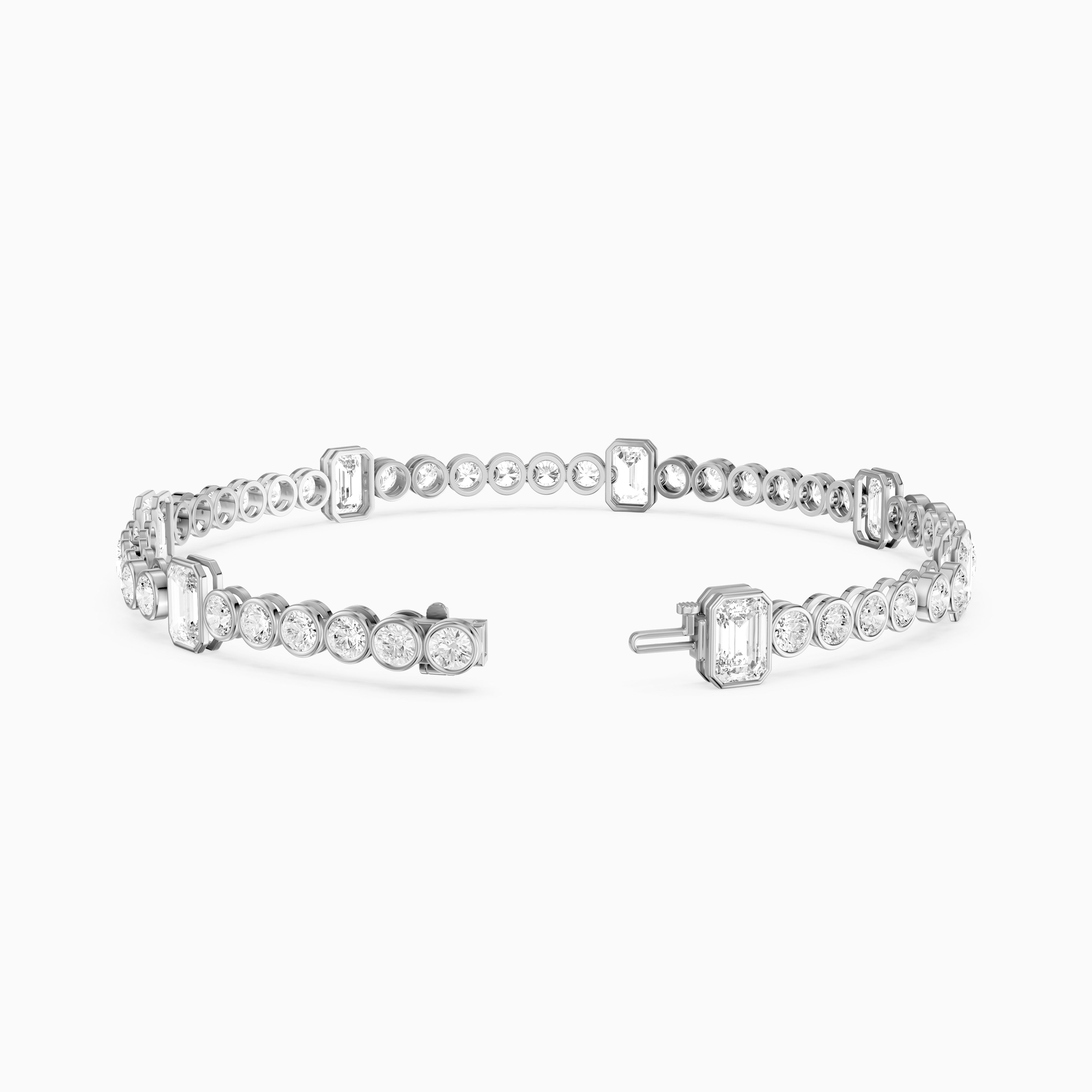 Daisy Emerald Cut and Round Lab Grown Diamond Station Tennis Bracelet