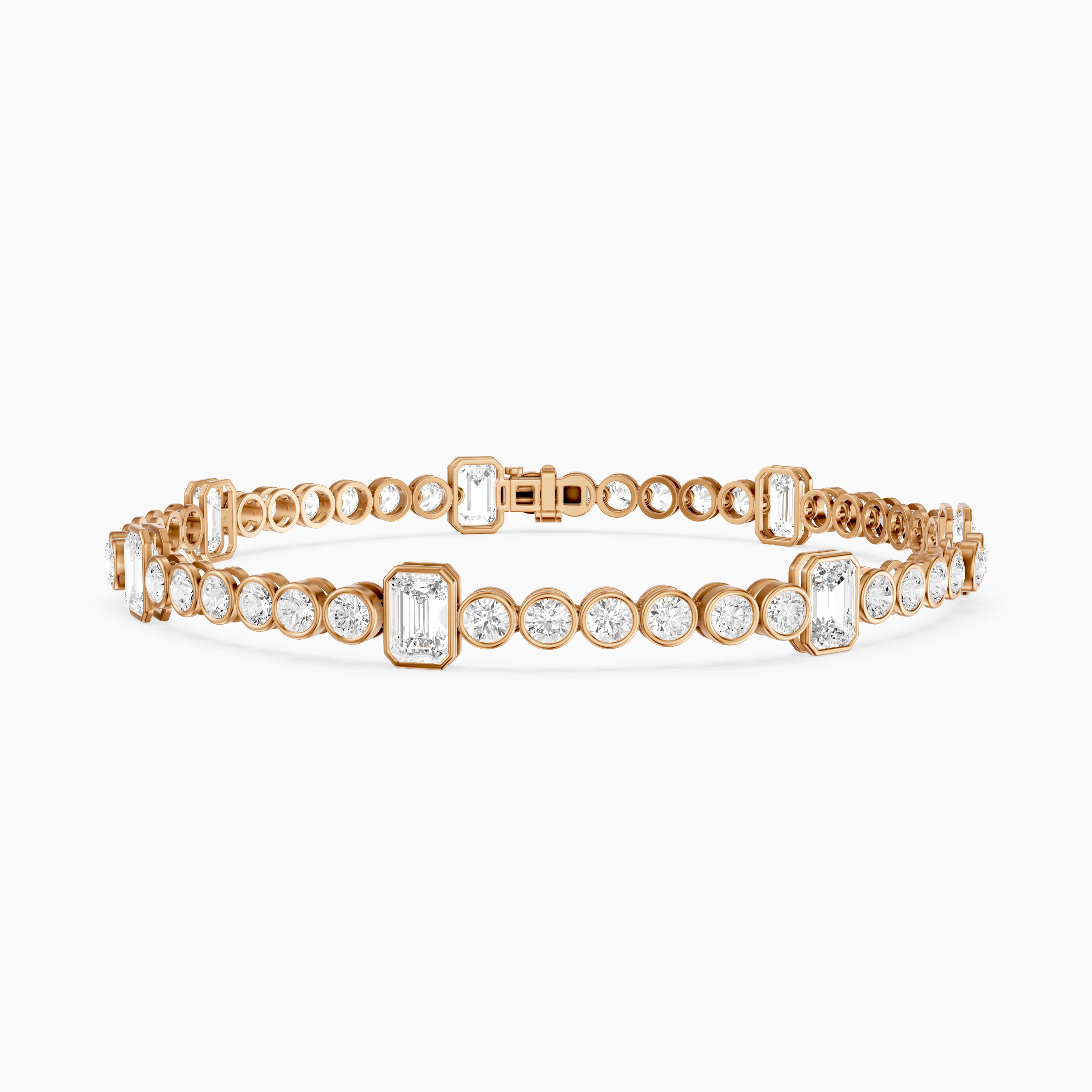 Daisy Emerald Cut and Round Lab Grown Diamond Station Tennis Bracelet