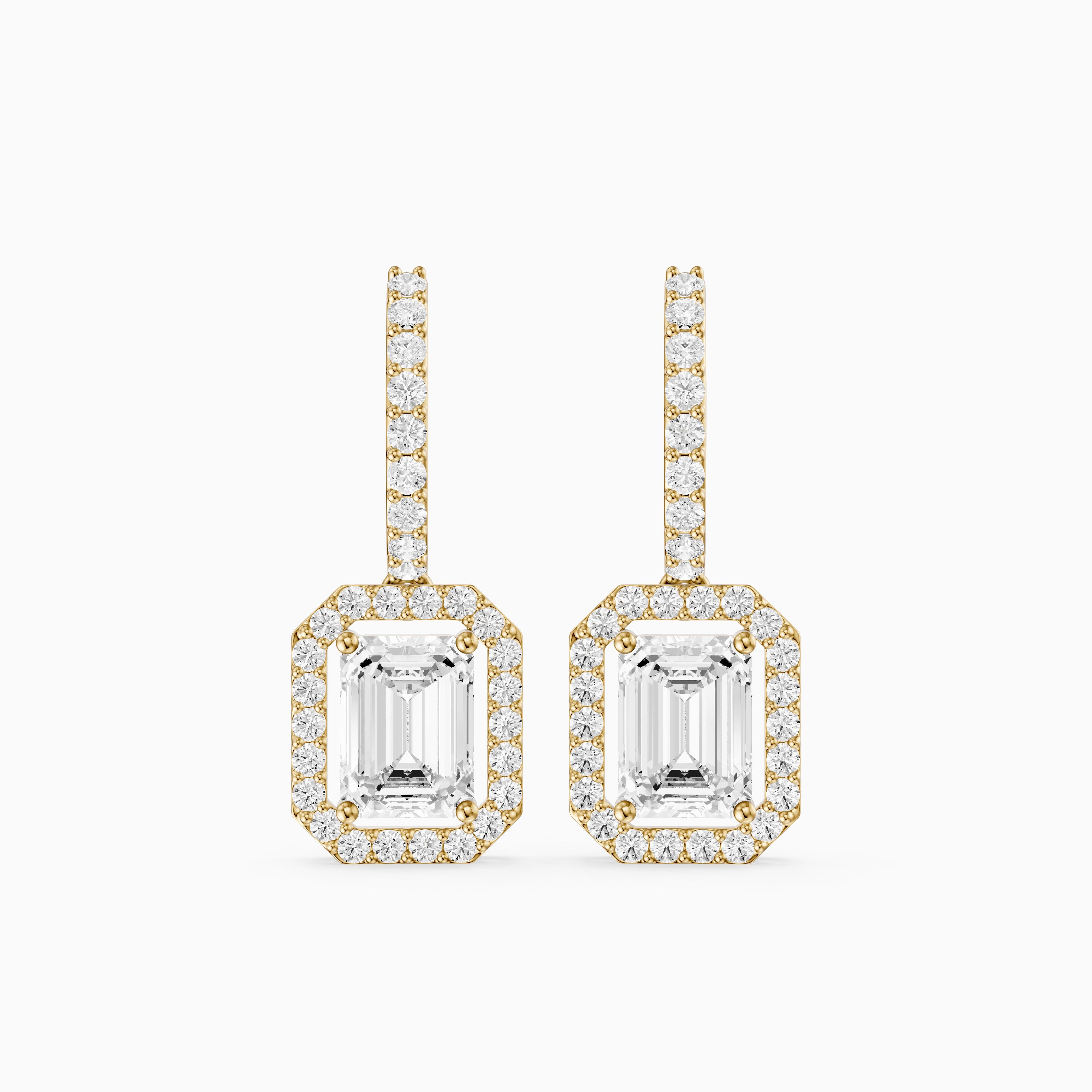 Georgina Emerald Cut Lab Grown Diamond Halo Drop Earrings