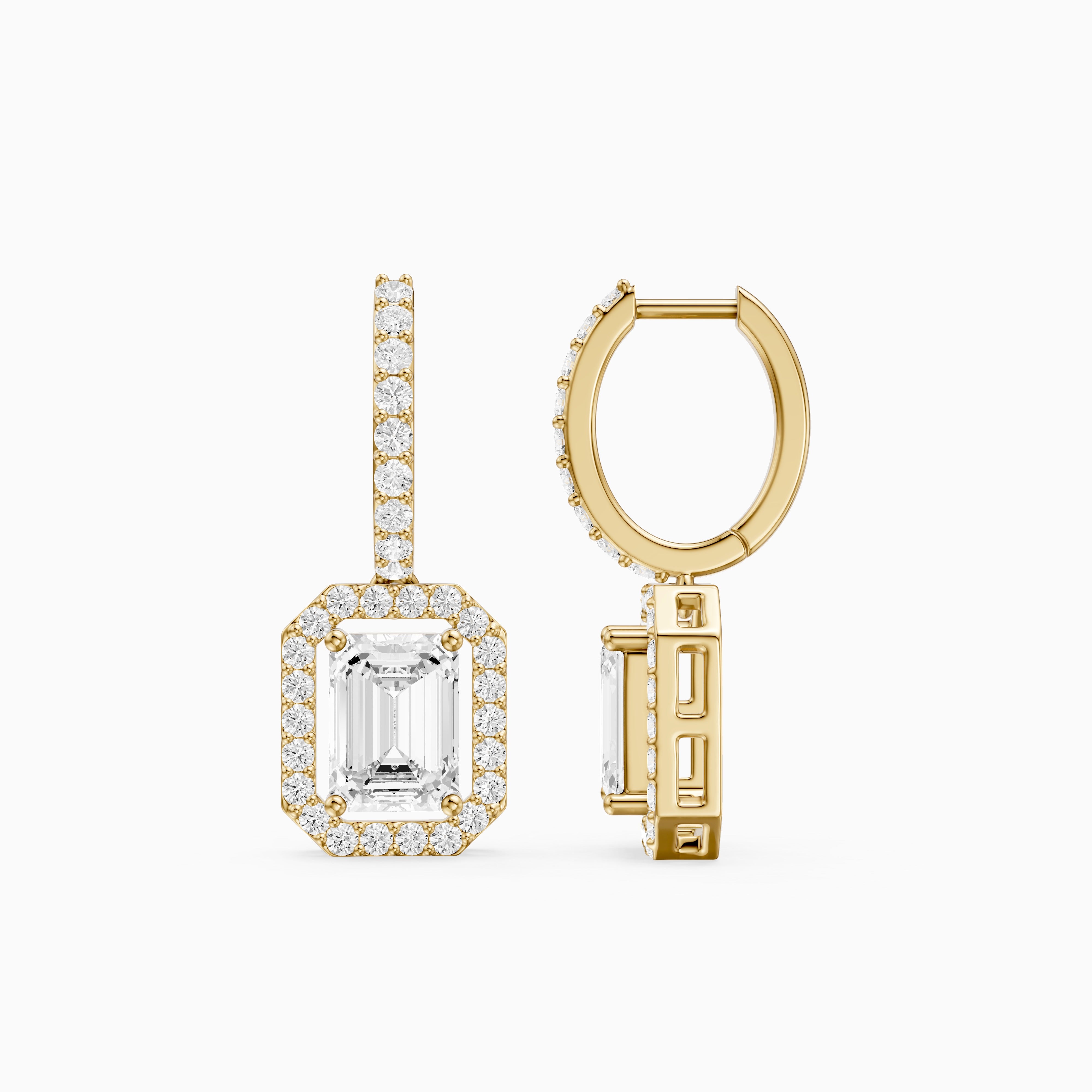 Georgina Emerald Cut Lab Grown Diamond Halo Drop Earrings