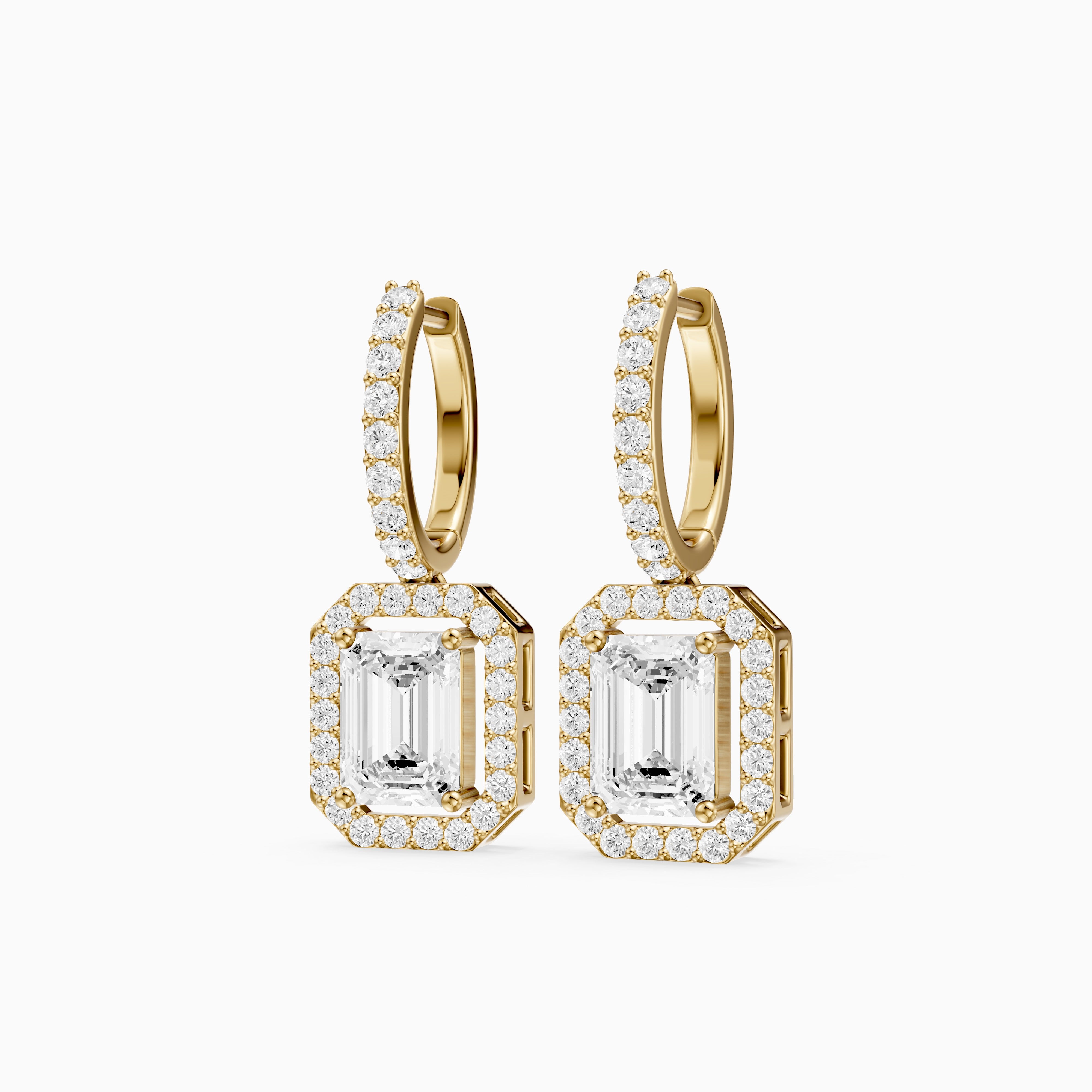 Georgina Emerald Cut Lab Grown Diamond Halo Drop Earrings