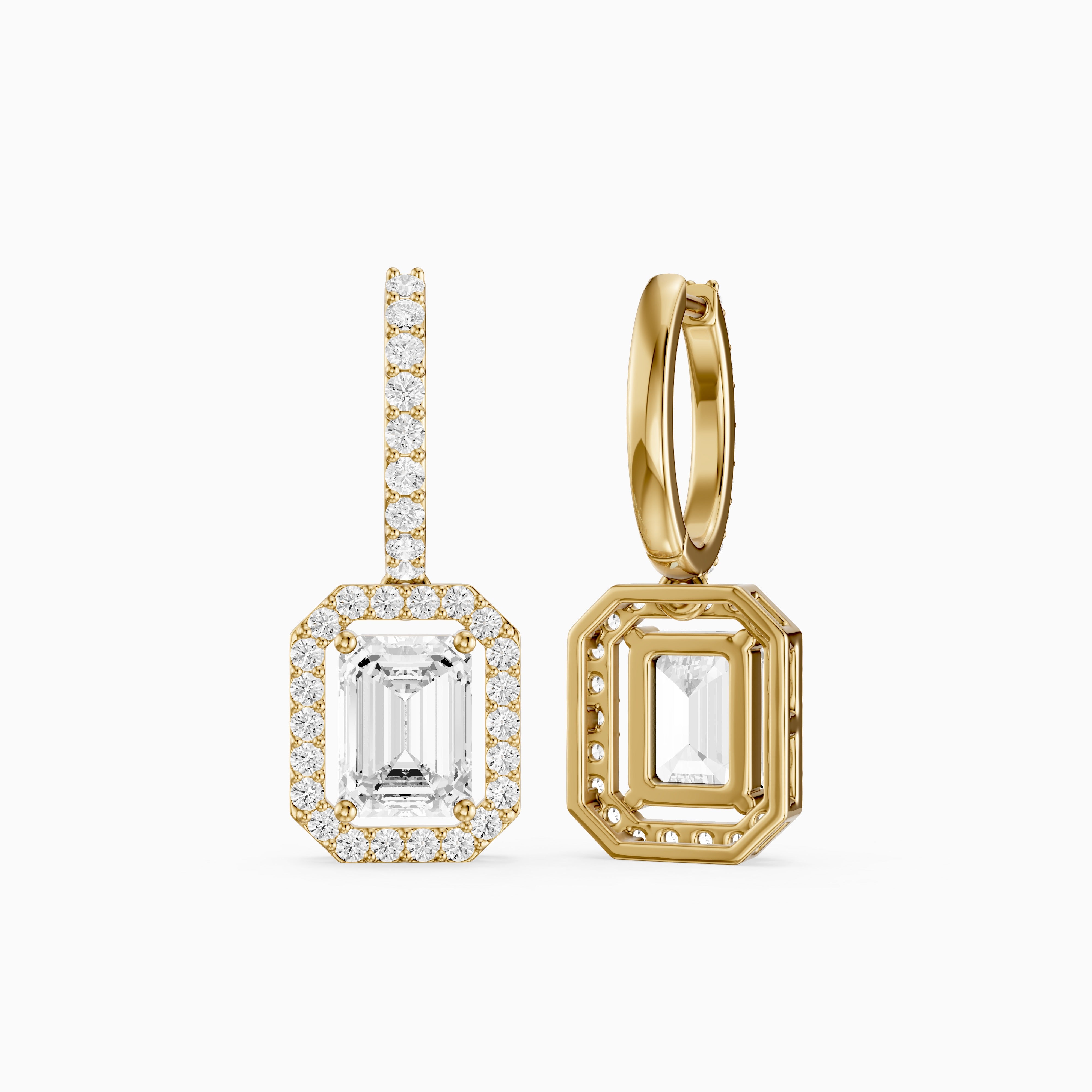 Georgina Emerald Cut Lab Grown Diamond Halo Drop Earrings