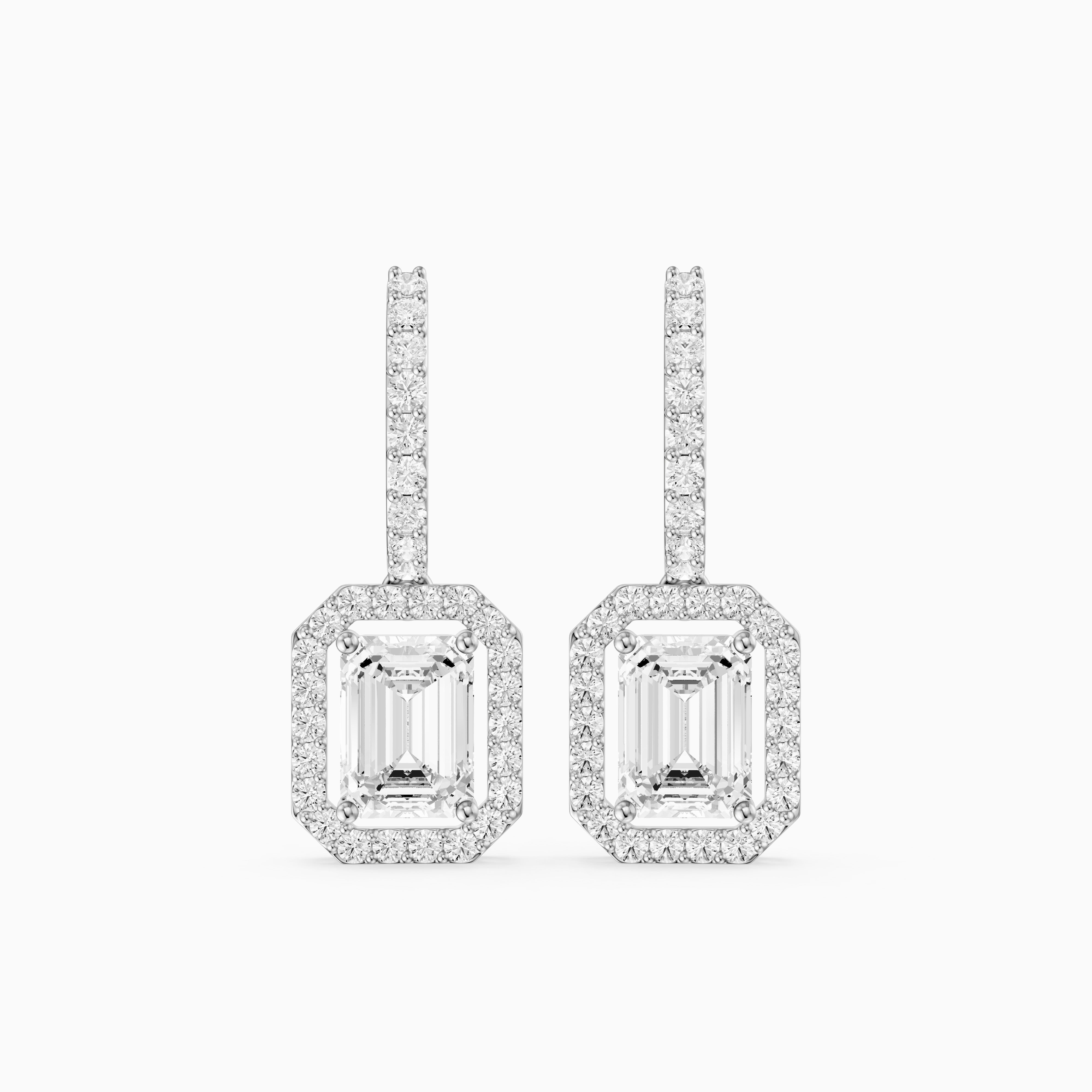Georgina Emerald Cut Lab Grown Diamond Halo Drop Earrings