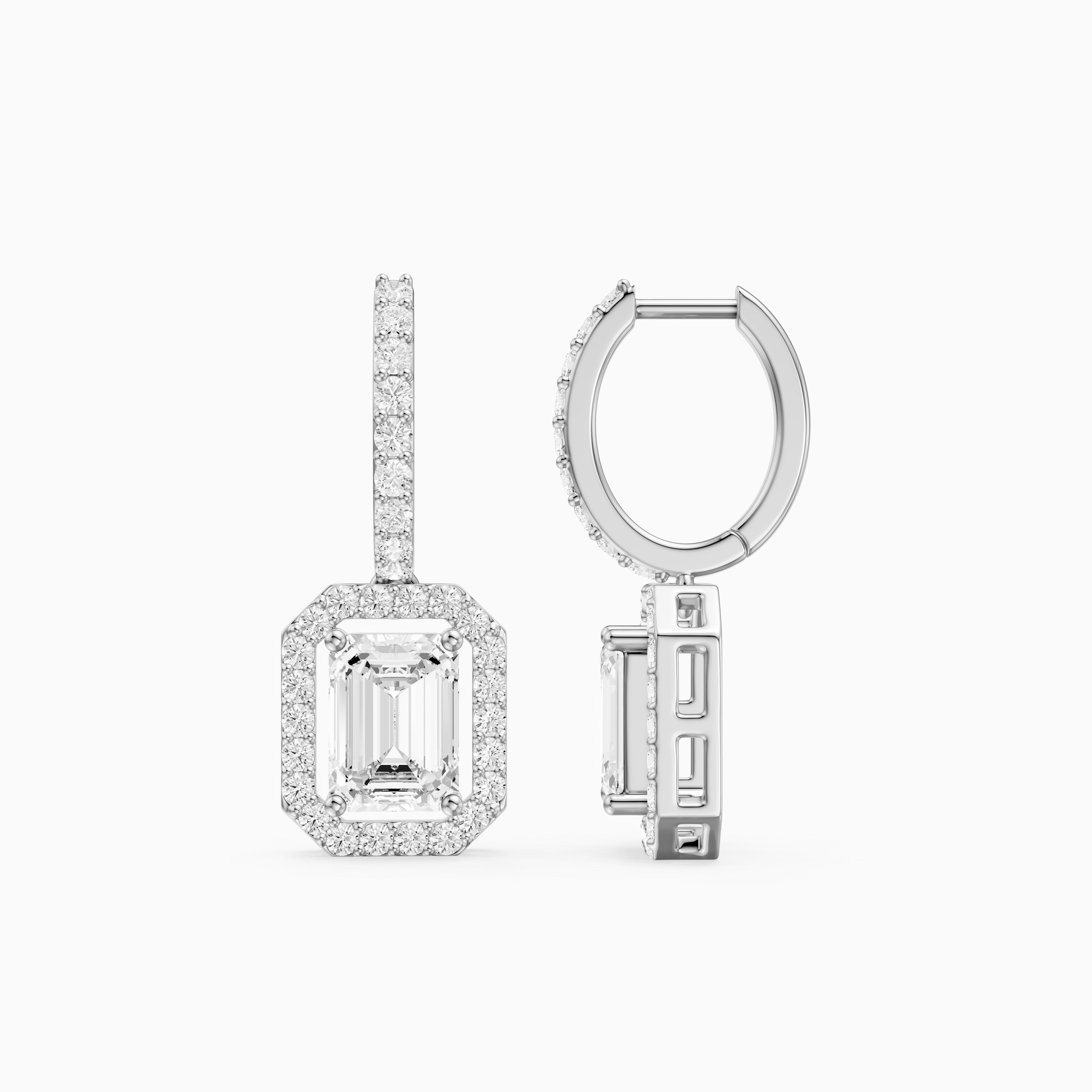 Georgina Emerald Cut Lab Grown Diamond Halo Drop Earrings