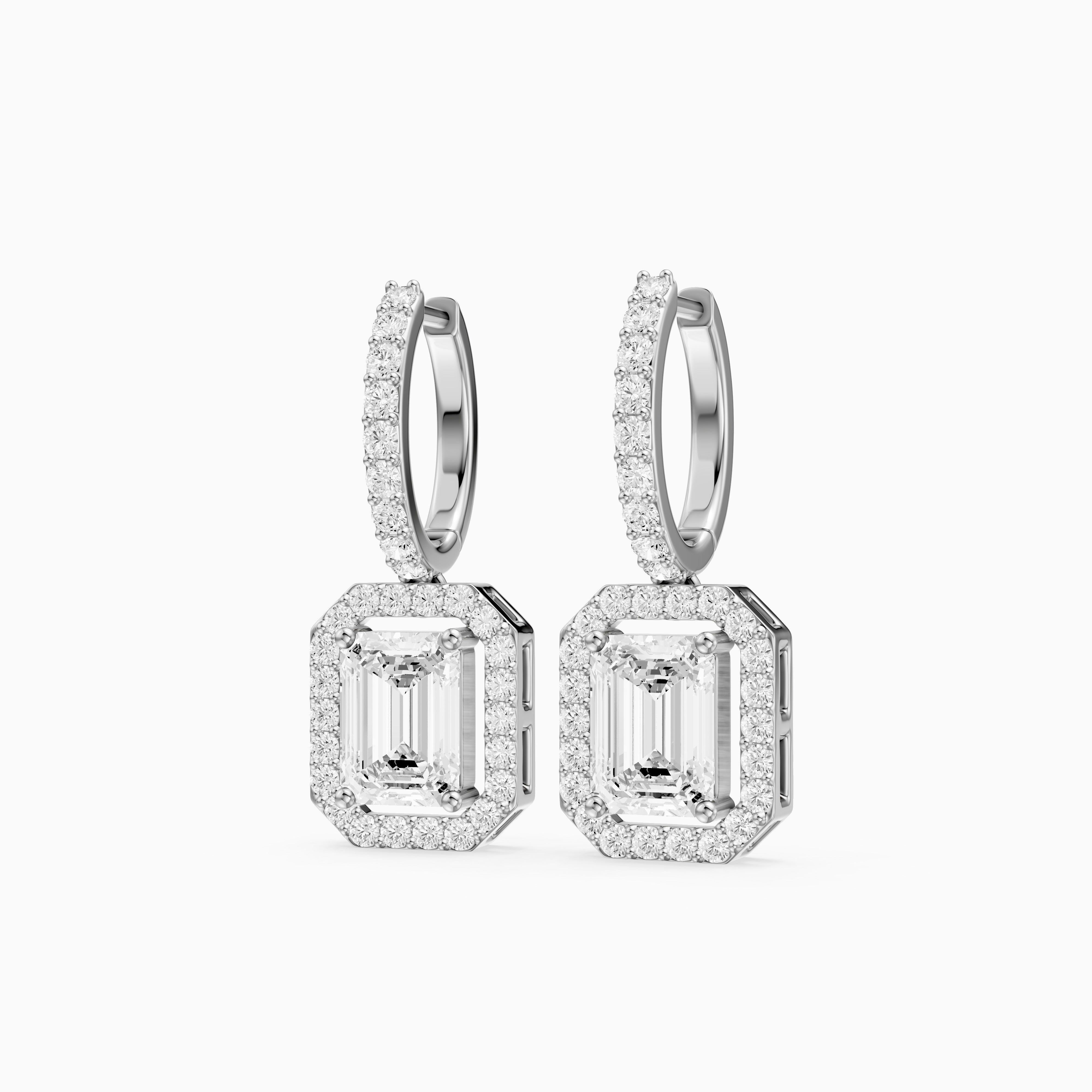 Georgina Emerald Cut Lab Grown Diamond Halo Drop Earrings