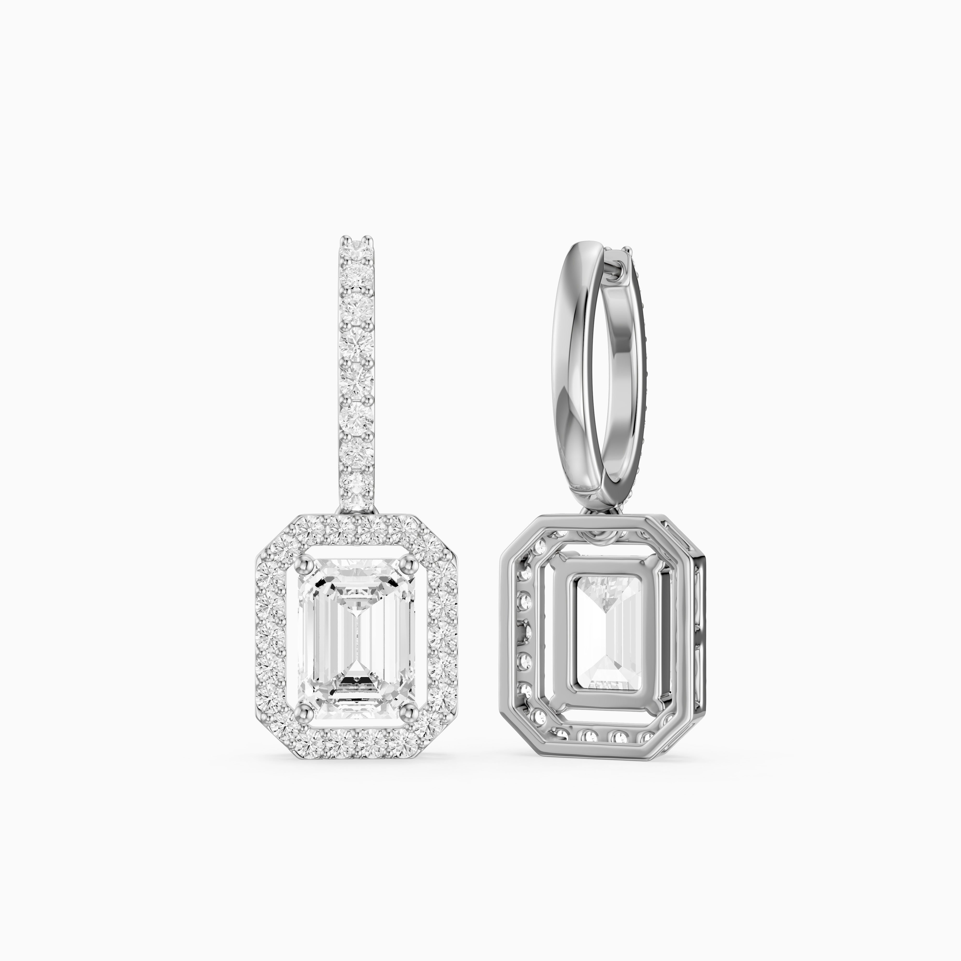 Georgina Emerald Cut Lab Grown Diamond Halo Drop Earrings