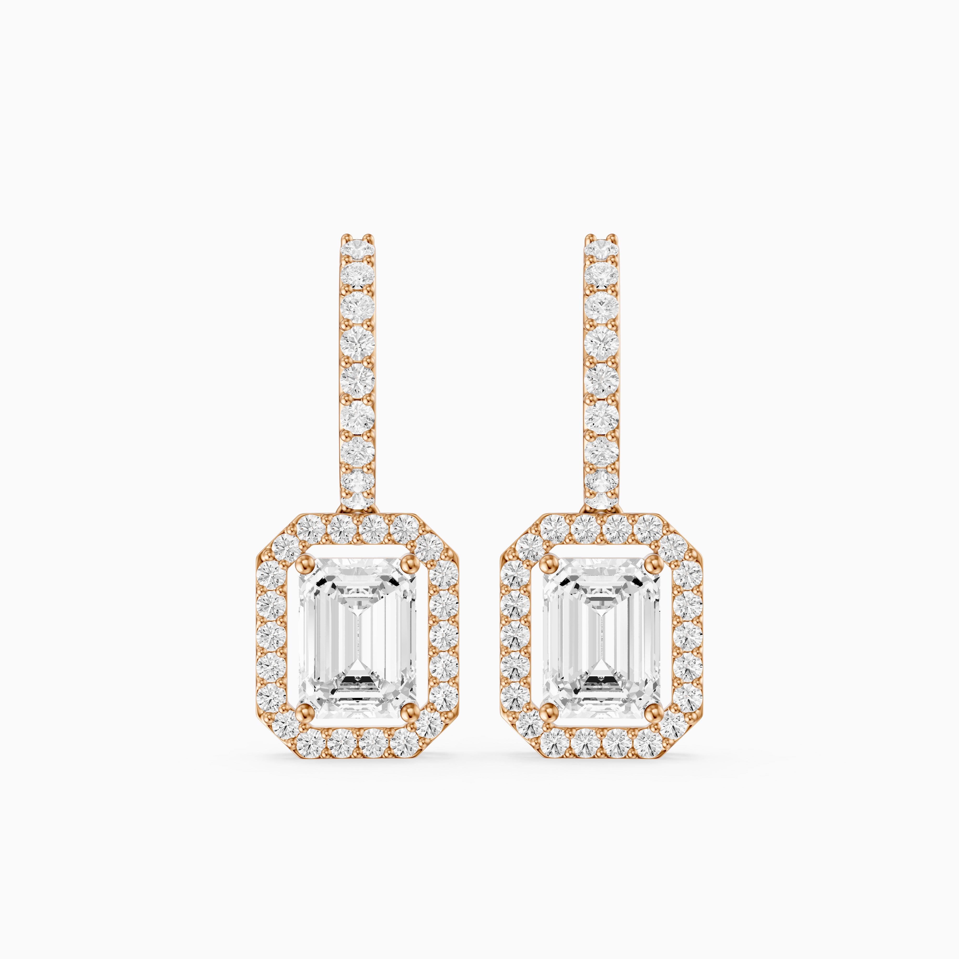 Georgina Emerald Cut Lab Grown Diamond Halo Drop Earrings