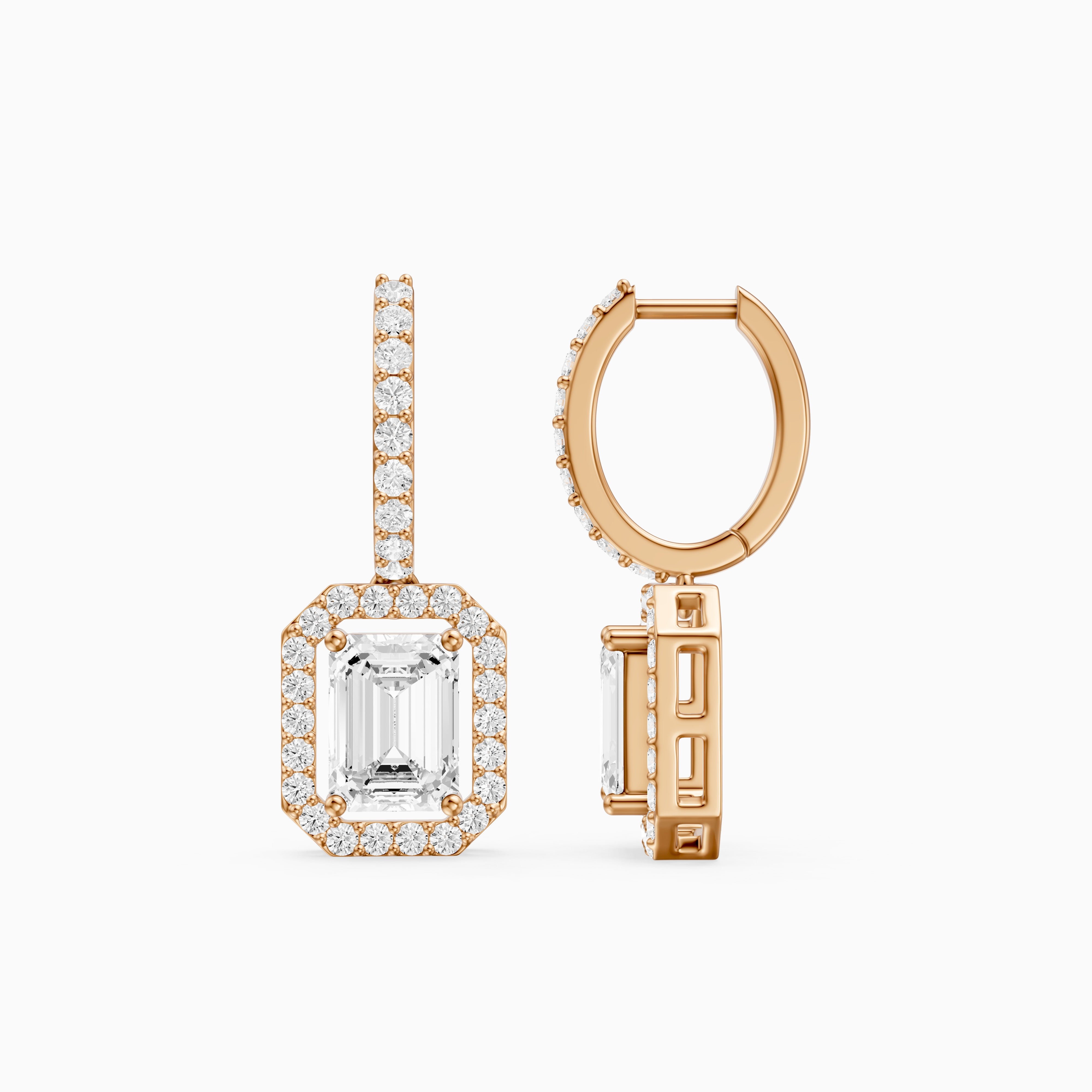 Georgina Emerald Cut Lab Grown Diamond Halo Drop Earrings