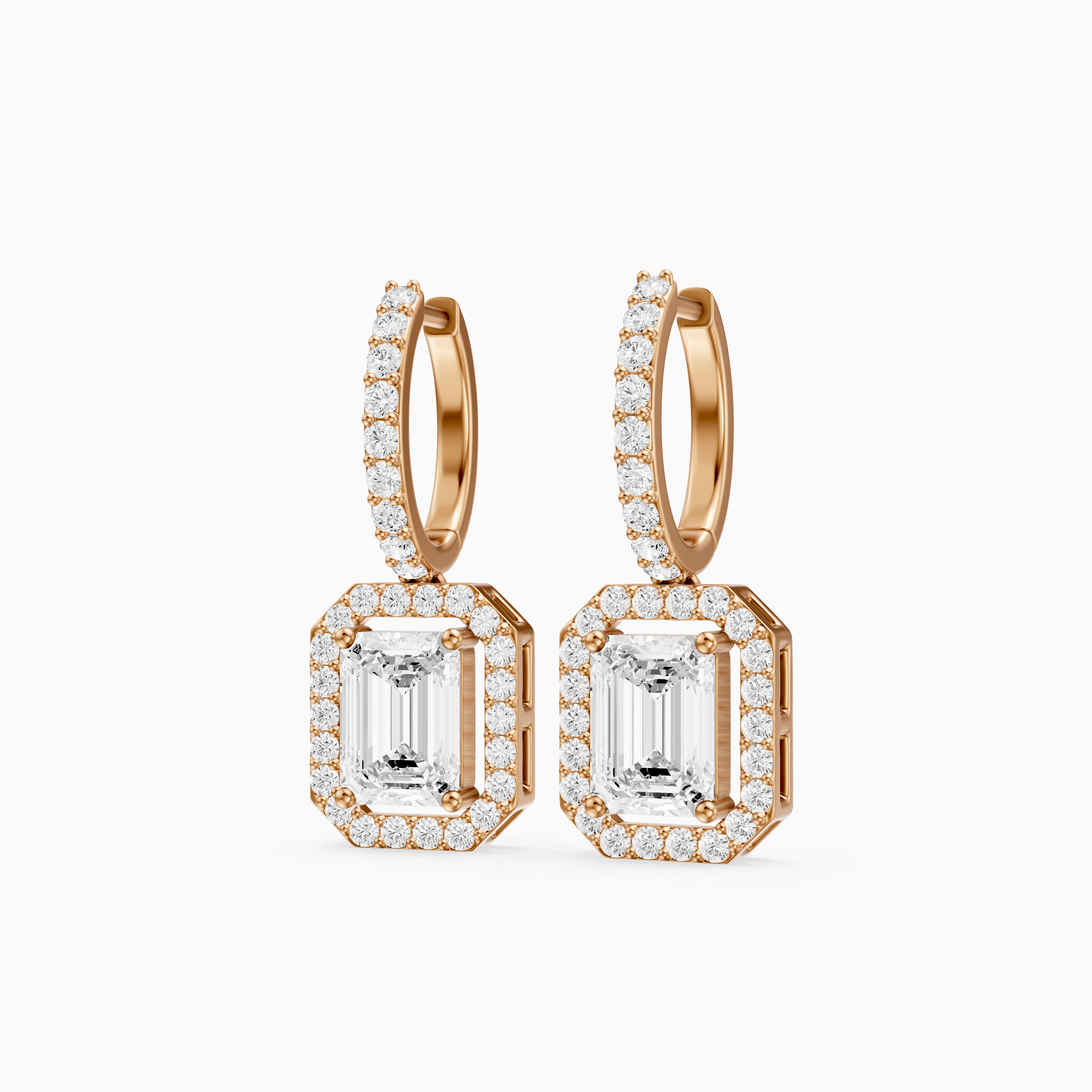 Georgina Emerald Cut Lab Grown Diamond Halo Drop Earrings