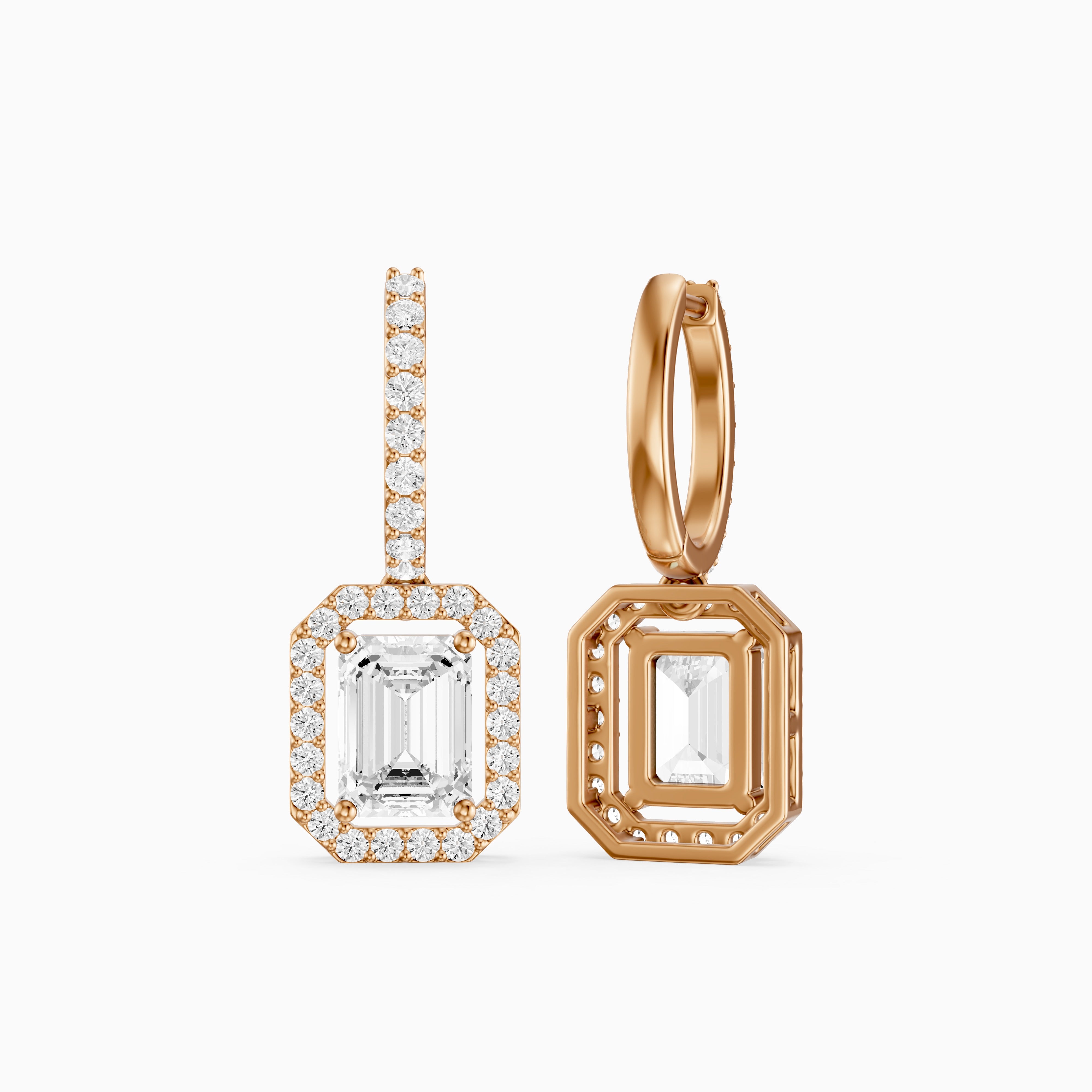 Georgina Emerald Cut Lab Grown Diamond Halo Drop Earrings