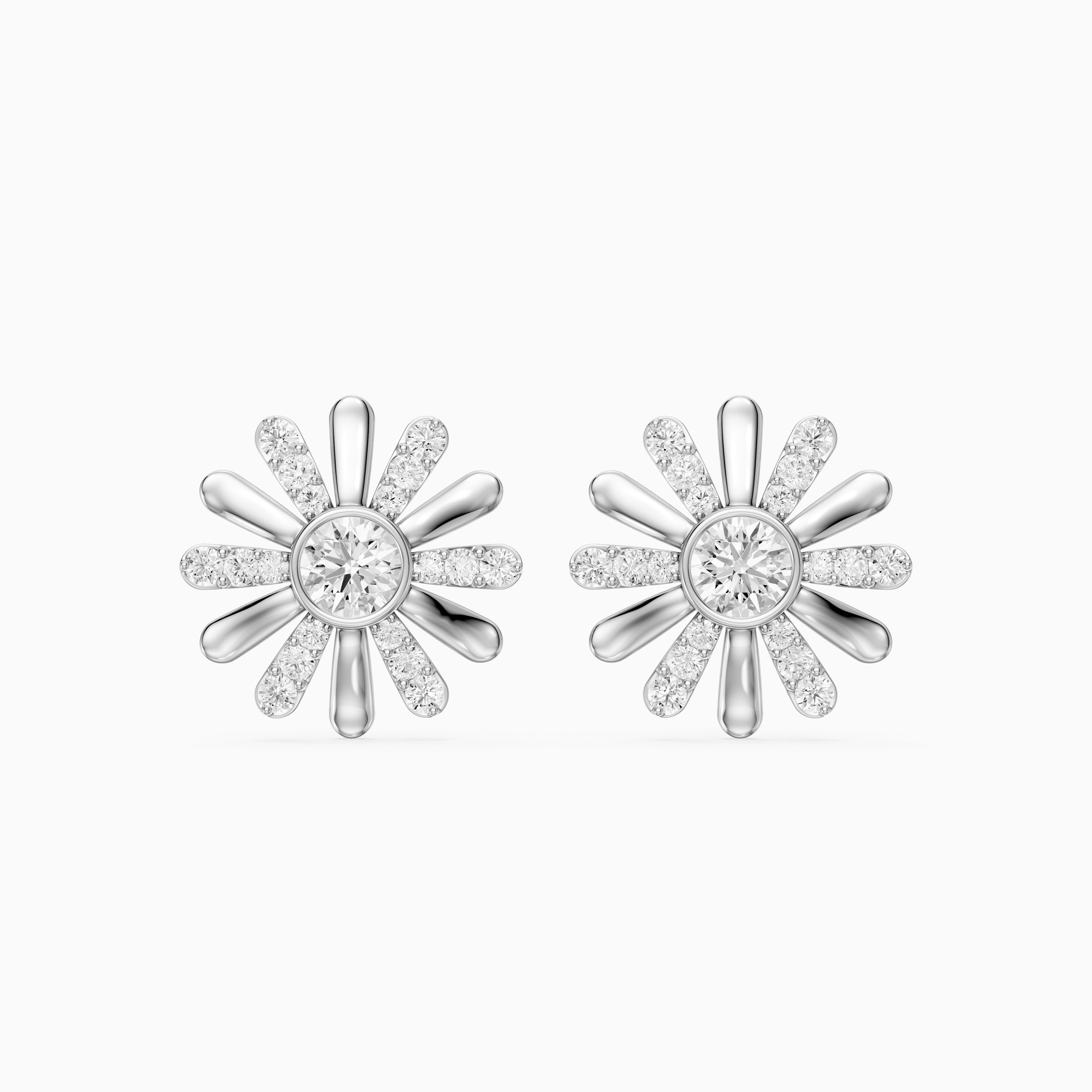 Zaria Round Shape Lab Grown Diamond Daisy Stud Earrings