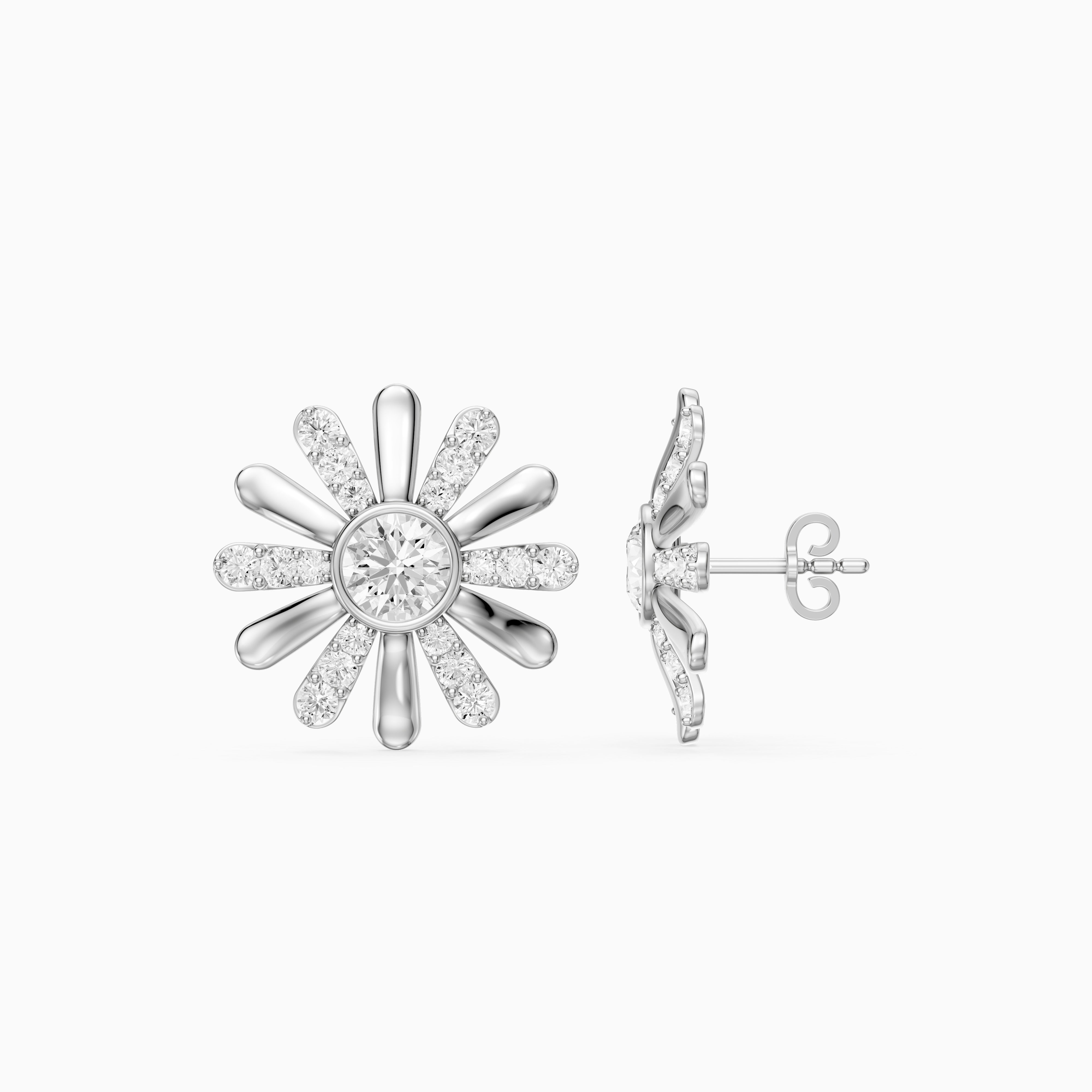 Zaria Round Shape Lab Grown Diamond Daisy Stud Earrings