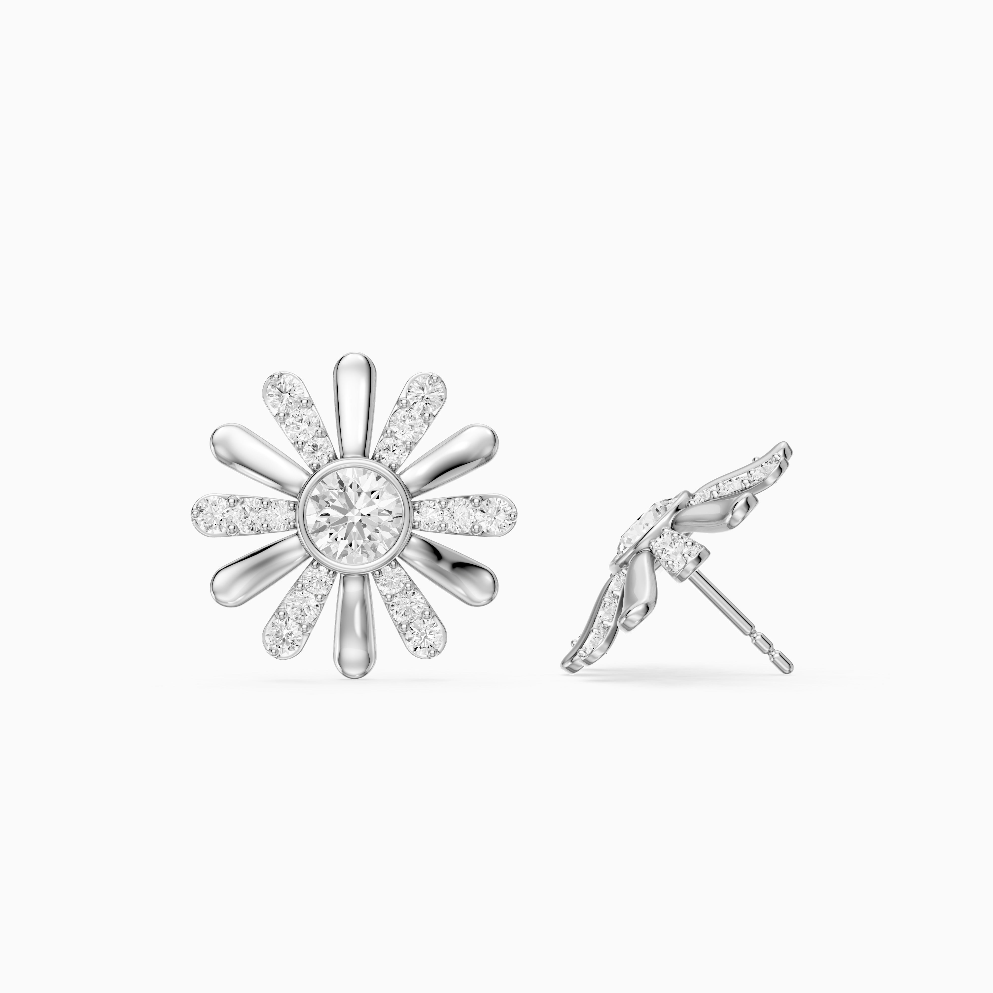 Zaria Round Shape Lab Grown Diamond Daisy Stud Earrings