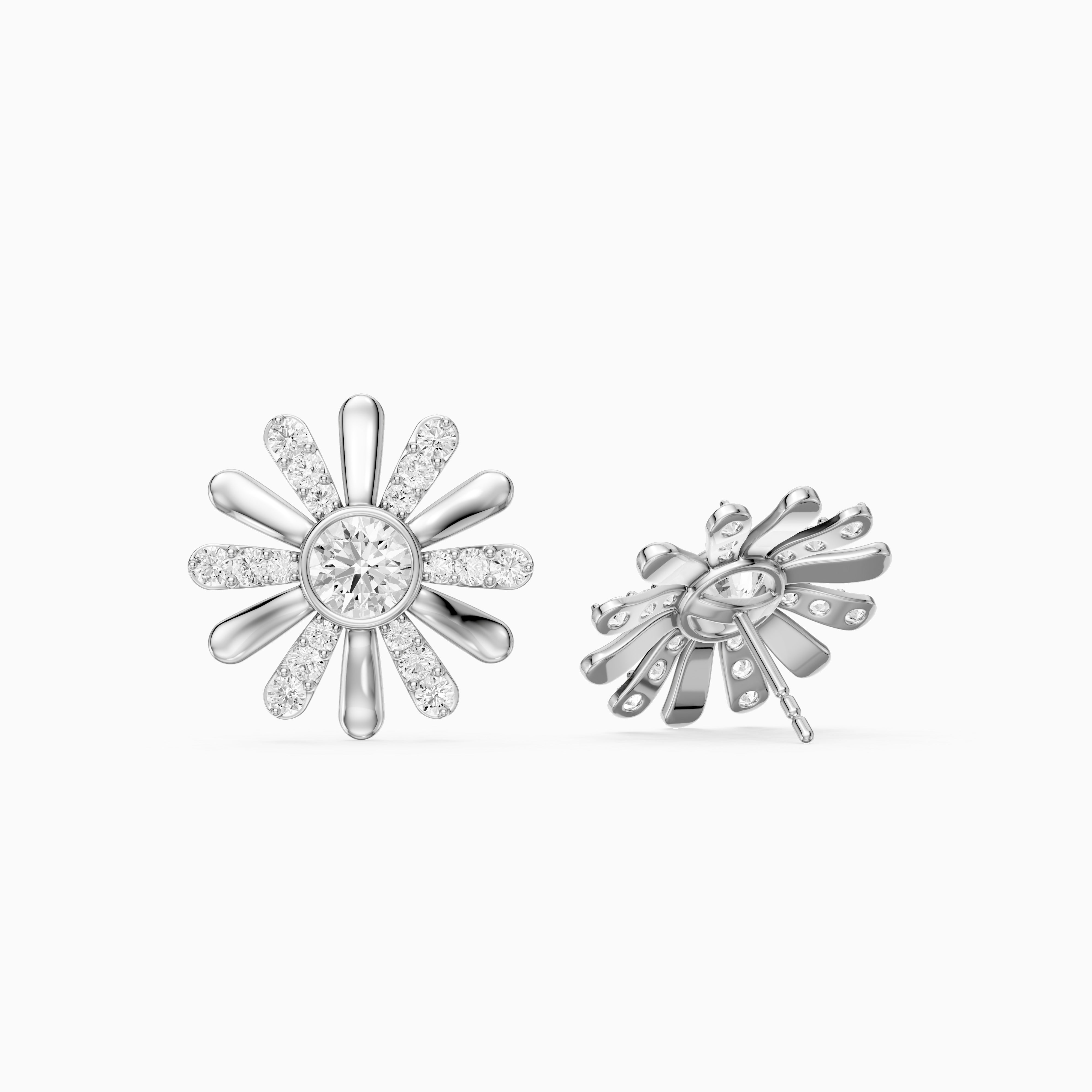 Zaria Round Shape Lab Grown Diamond Daisy Stud Earrings