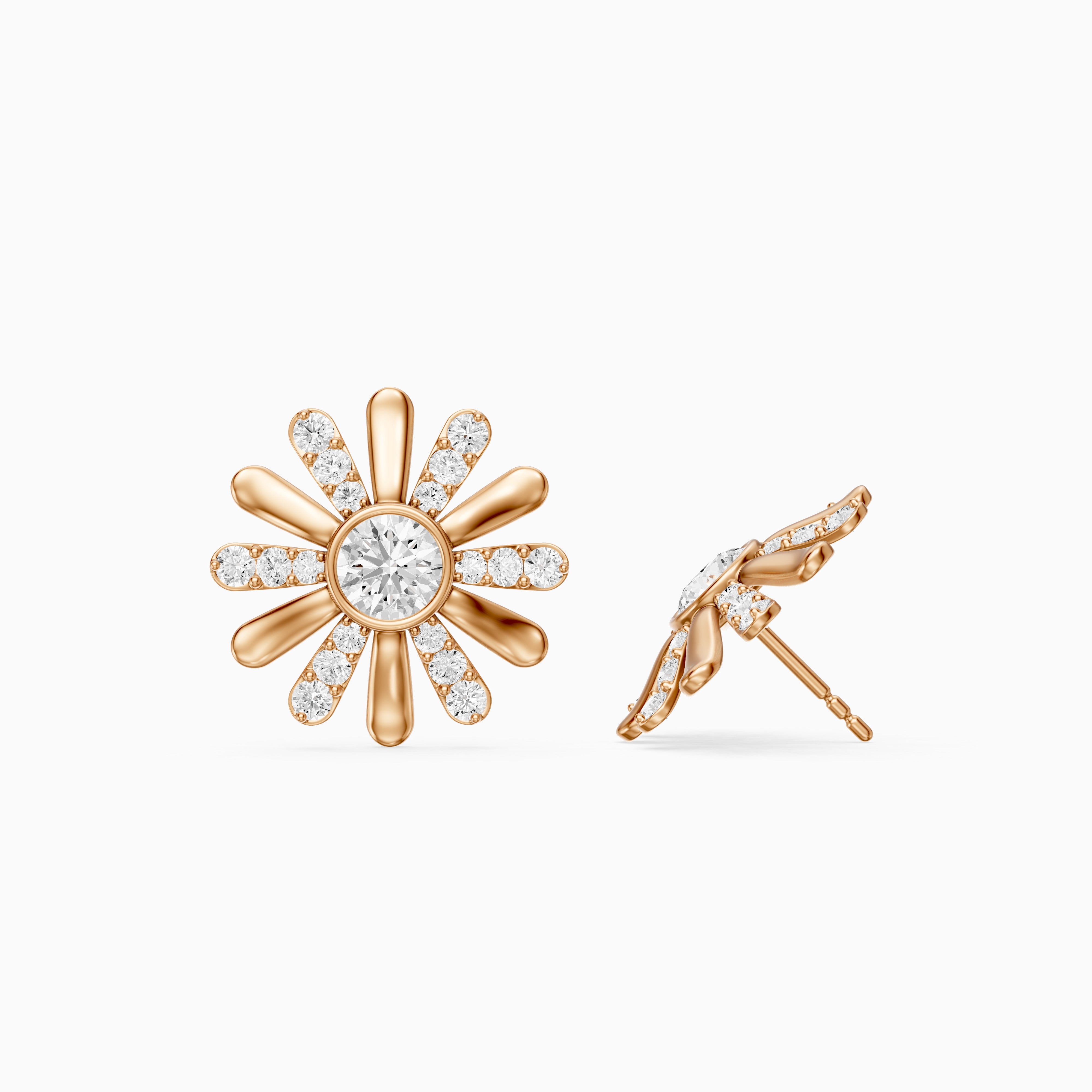 Zaria Round Shape Lab Grown Diamond Daisy Stud Earrings