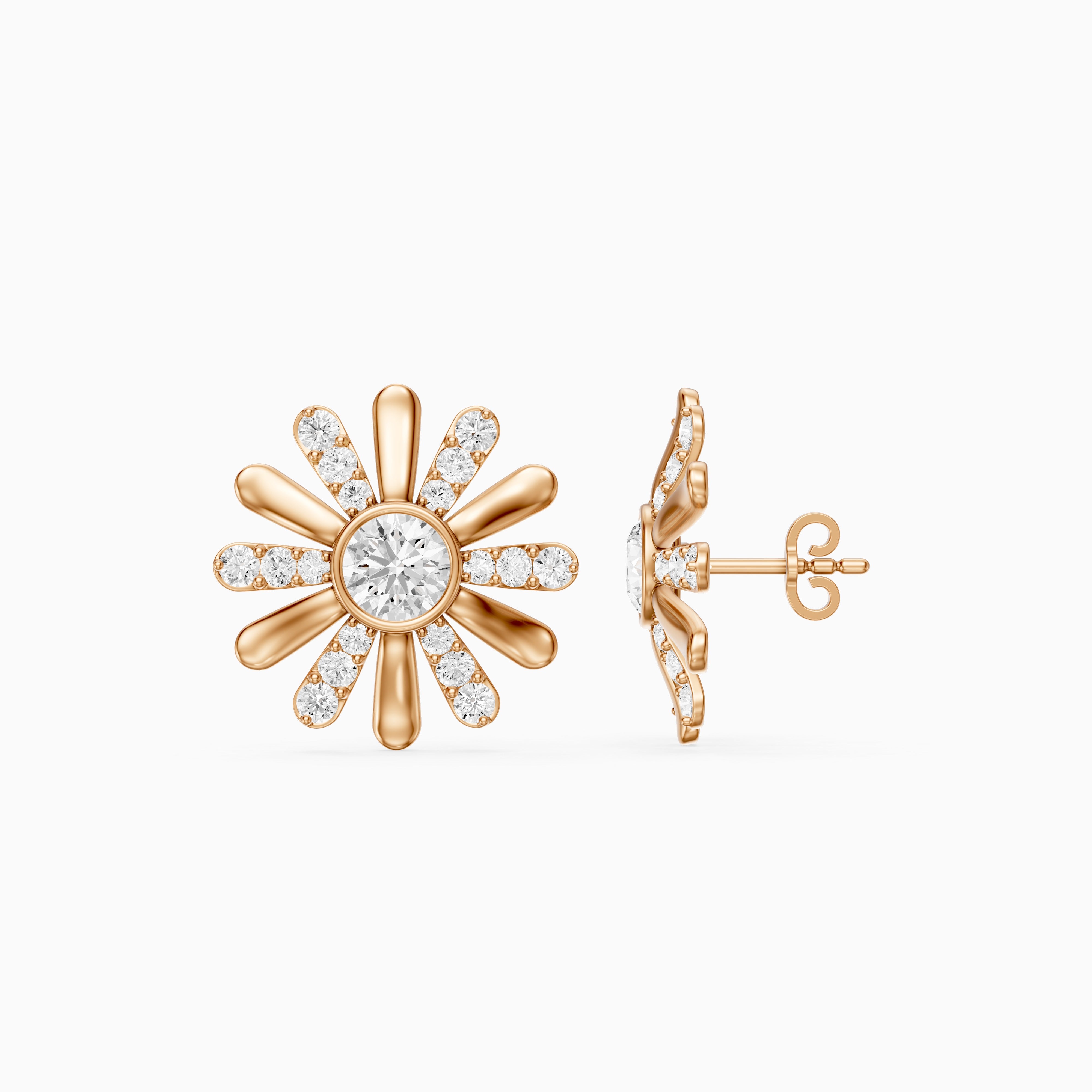 Zaria Round Shape Lab Grown Diamond Daisy Stud Earrings